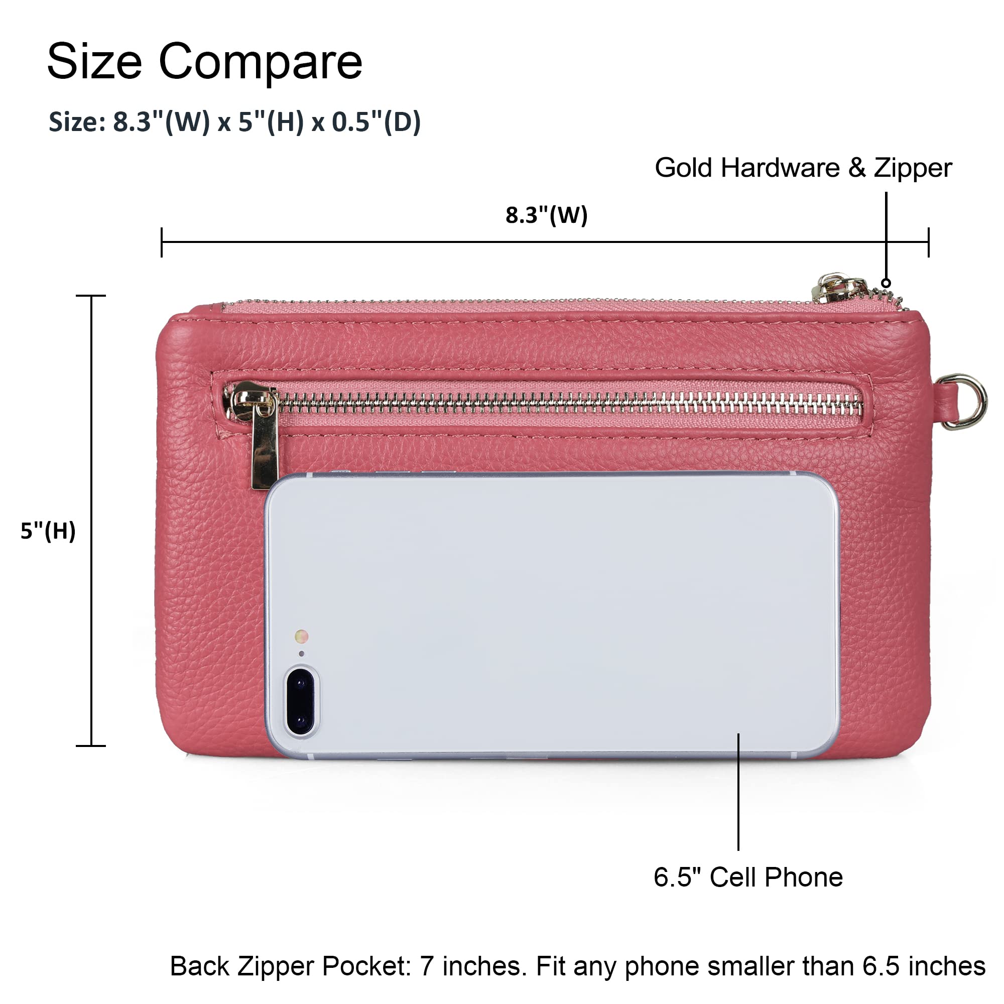 Befen Women's Genuine Italian Leather Wristlet Clutch Wallet Purse with Gold Zipper - Elegant Crossbody Bag for Parties, Travel & Everyday Use