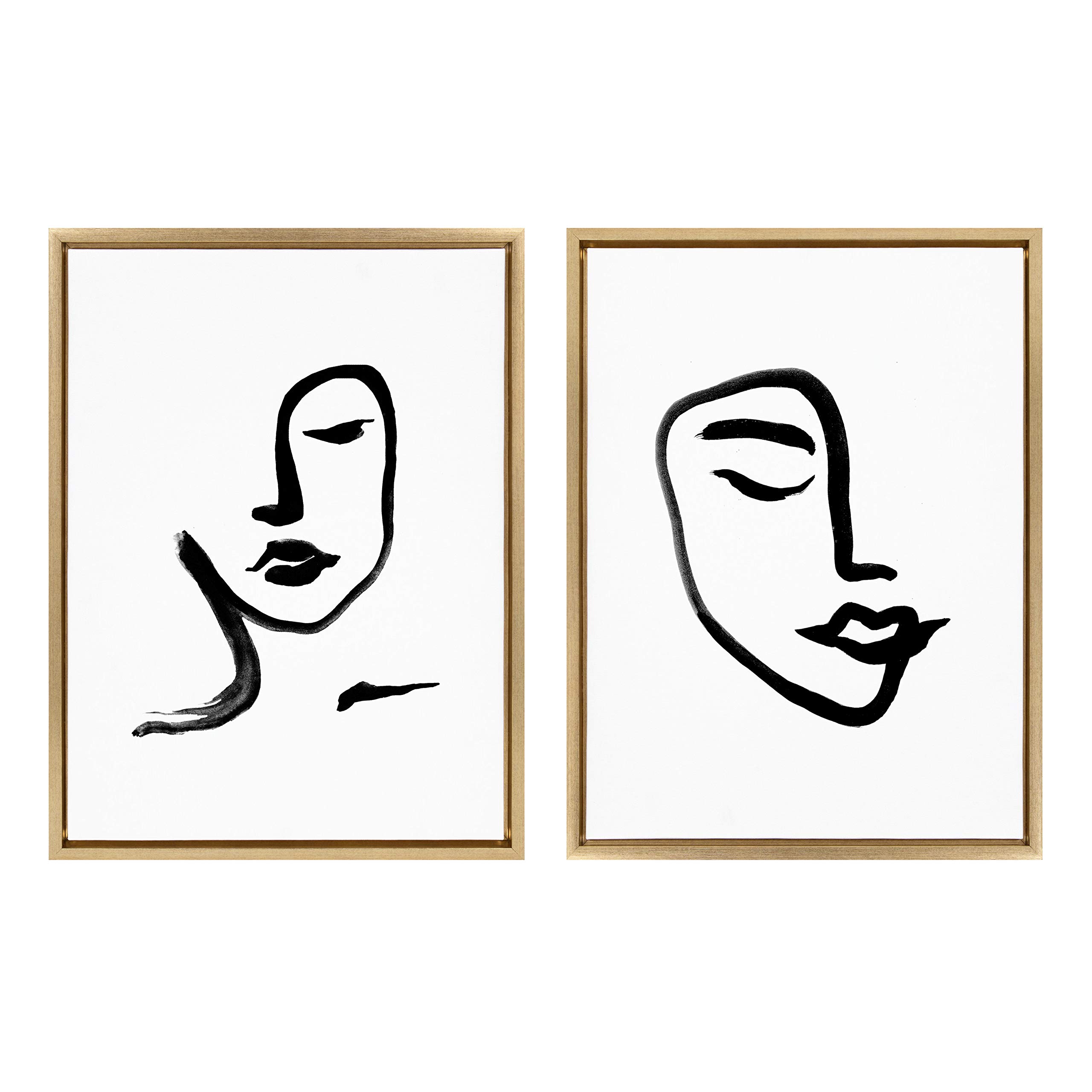 Viola Kreczmer Abstract Woman Face Art Print - 2 Piece 18x24 Gold Framed Canvas Wall Art, Bold Modern Home Decor for Living Room, Bedroom & Office | Kate and Laurel Sylvie Collection