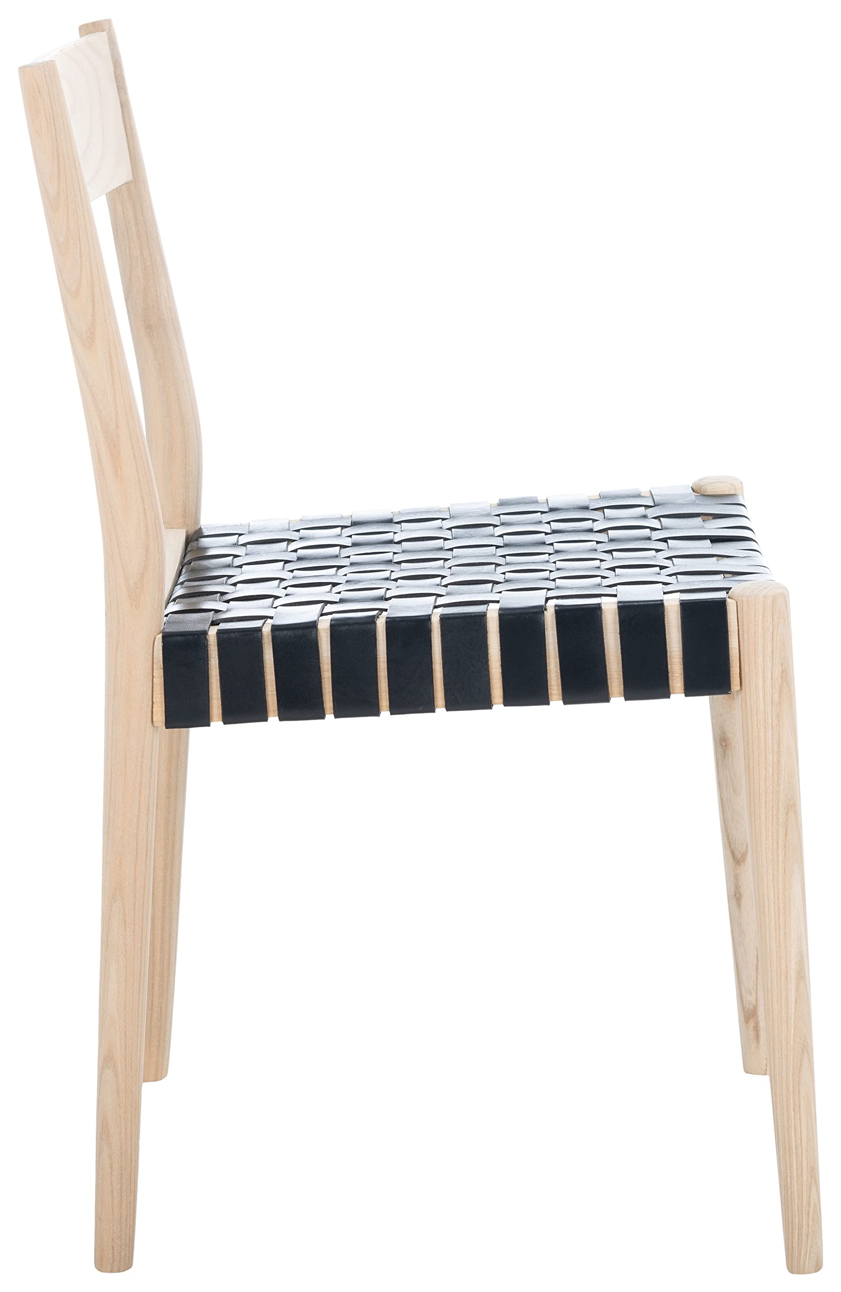 SAFAVIEH Eluned Woven Leather Accent Chair - Modern Dining & Living Room Chair with Black/Natural Leather Weave (Set of 2) - Perfect for Home Decor, Dining Sets & Lounge Seating