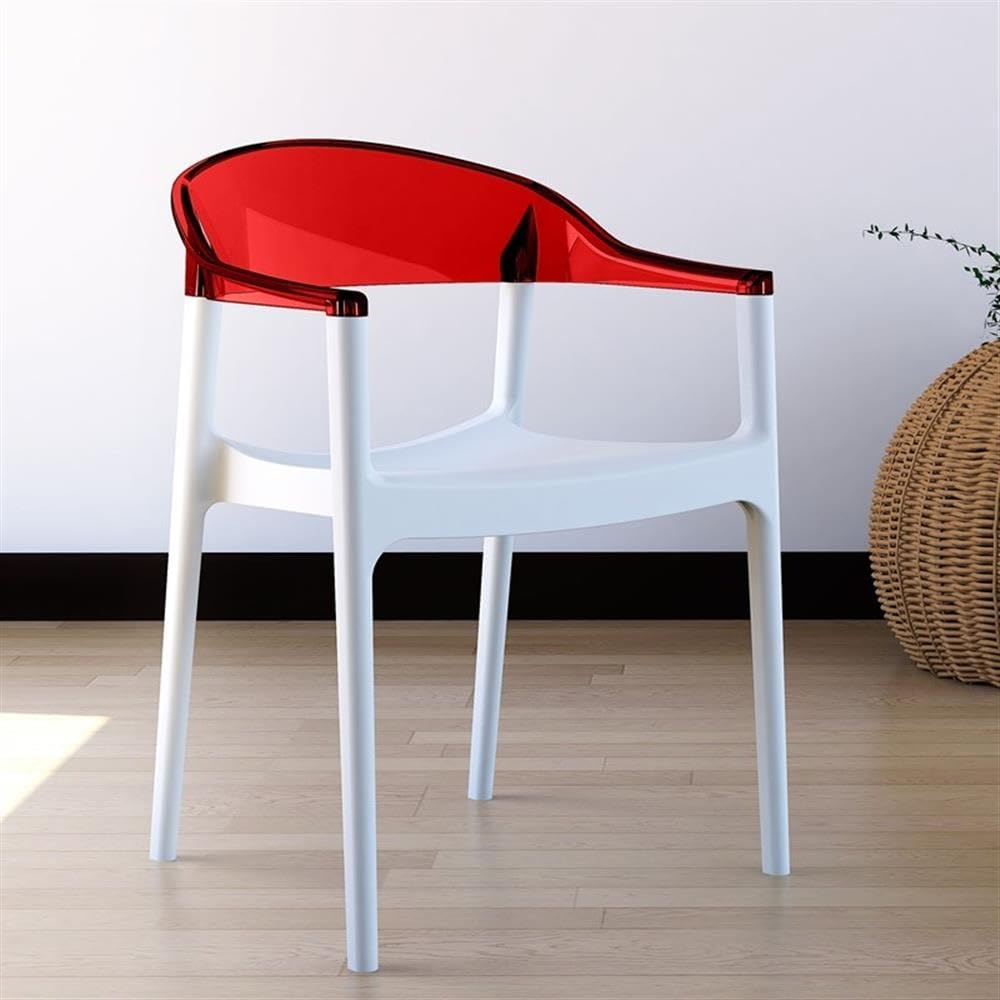 Modern Dining Chairs Set of 2 - White Seat & Transparent Red Back - Mid-Century Style Accent Chairs for Kitchen, Dining Room, or Office - Comfortable & Stylish Home Decor