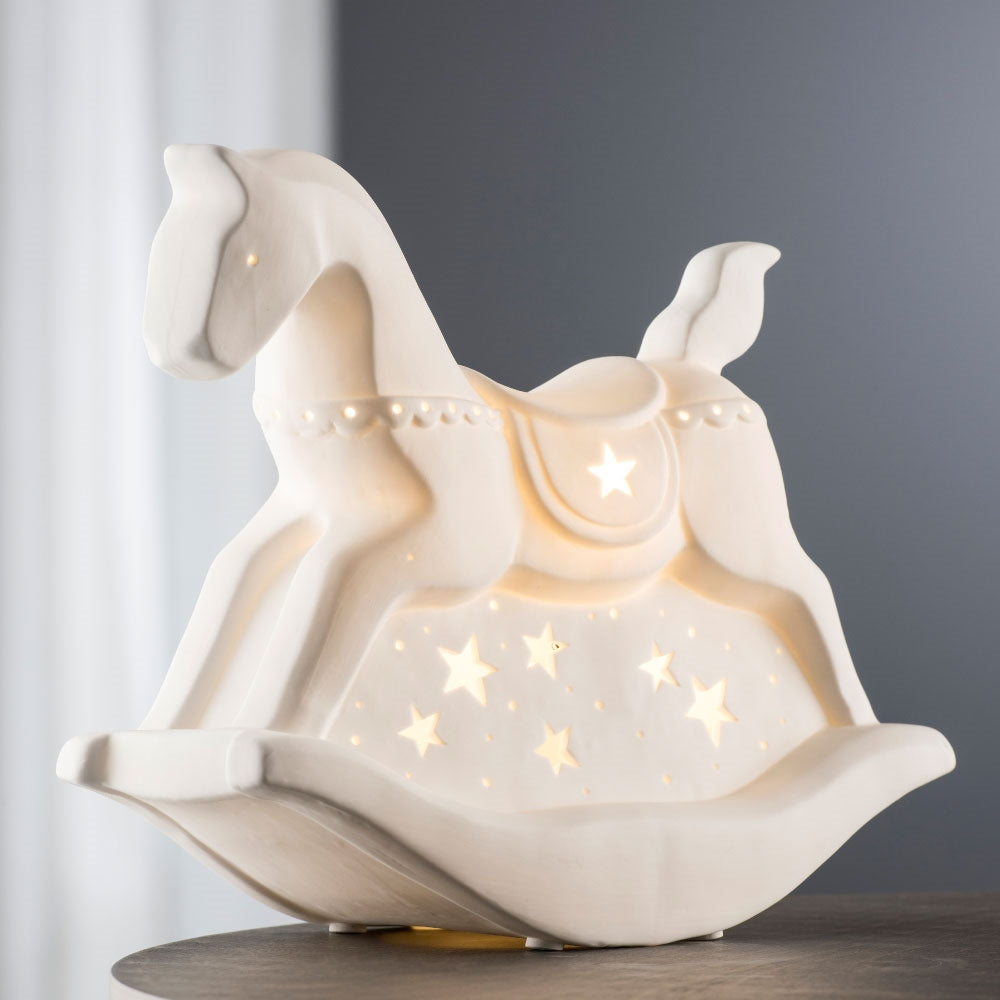 Belleek Living Rocking Horse Luminaire - Elegant Nursery Night Light for Baby Room Decor, Perfect for Bedtime Stories and Soothing Nighttime Ambiance