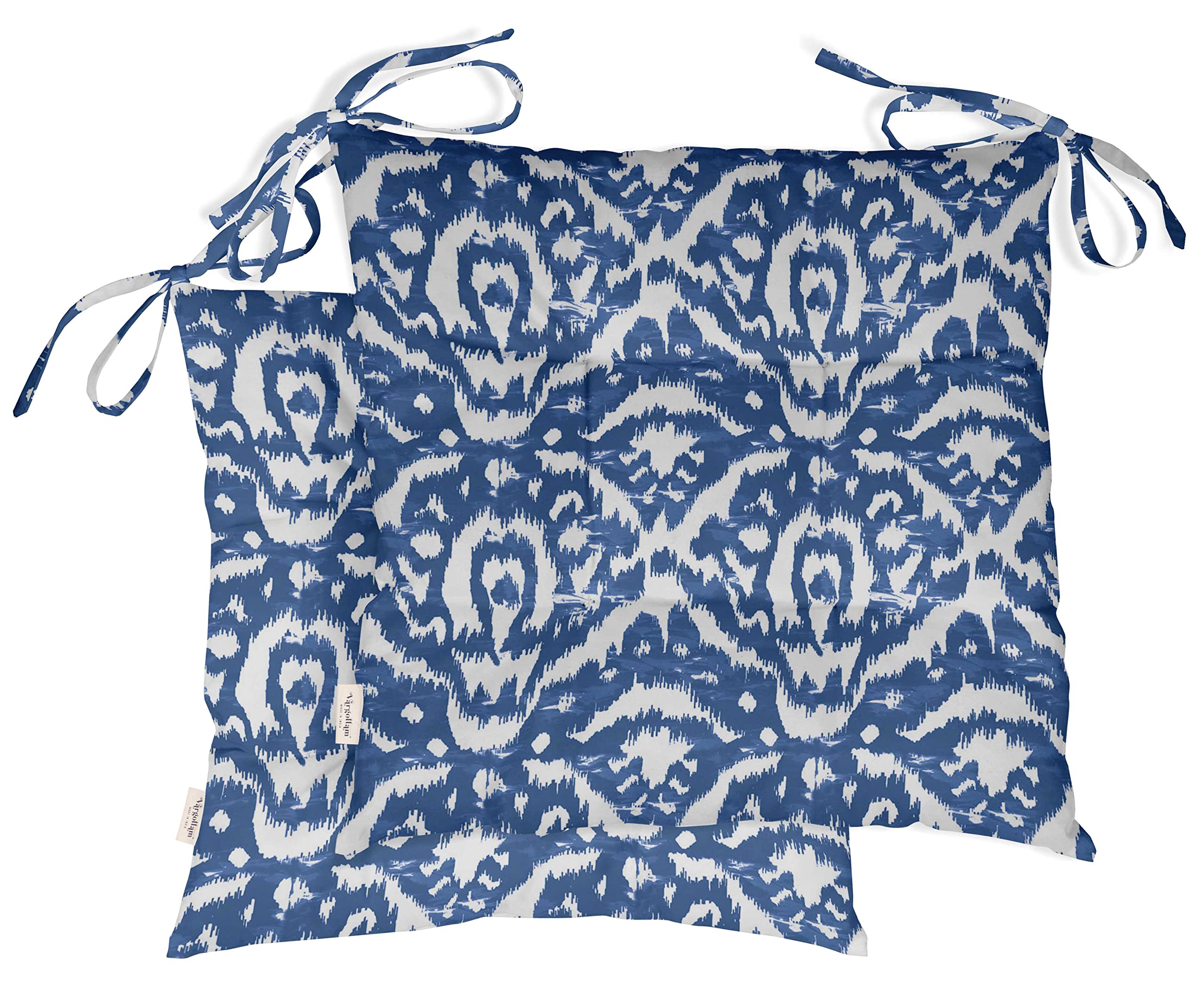 Waterproof 19-inch Blue Ikat Print Square Patio Cushion Set of 2 - Indoor/Outdoor Tufted Furniture Seat Cushions for Garden, Deck & Poolside Lounge