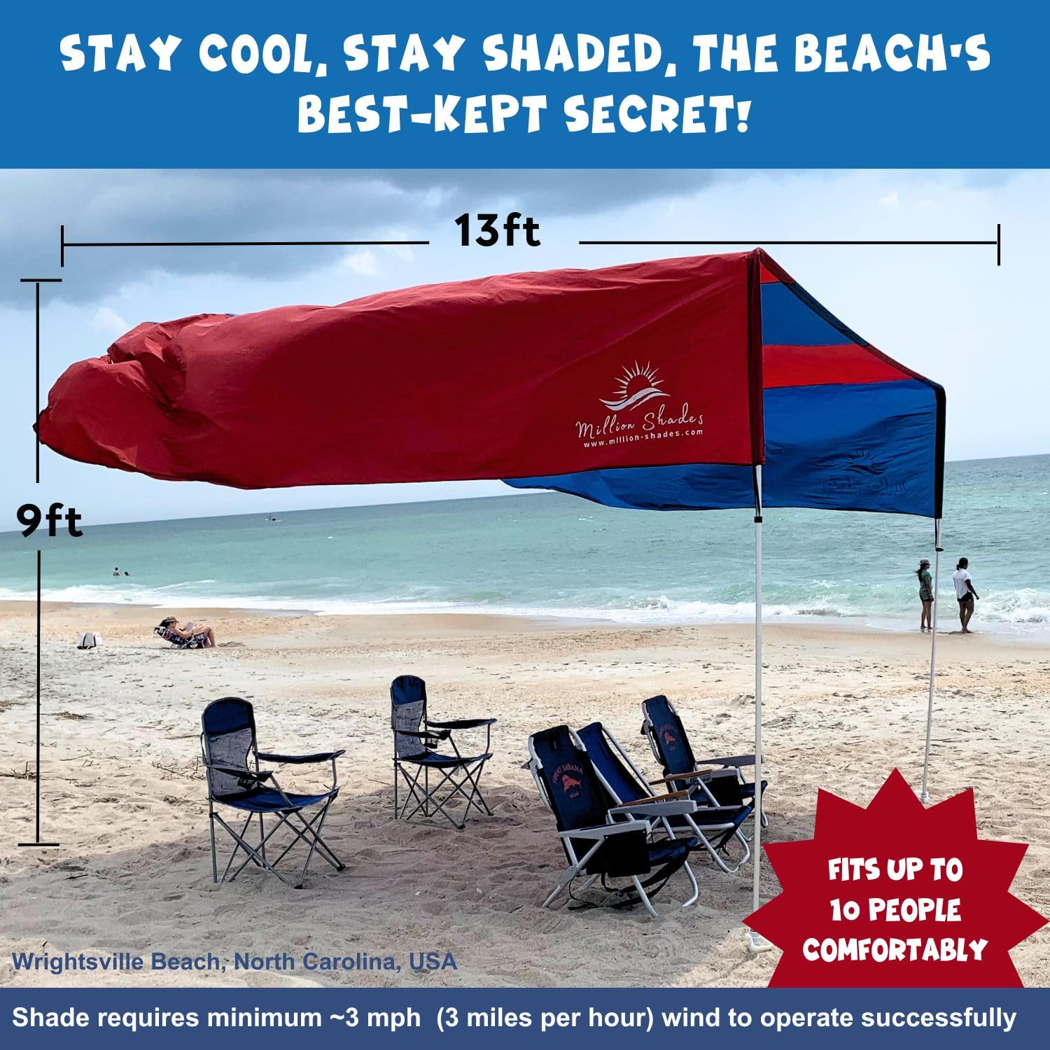 Ultimate Flying Beach Shade Canopy - UPF 50+ Sun Protection, Lightweight & Easy Setup with 360° Views | Most Innovative Beach Tent for Sun Protection | Perfect for Beach, Poolside, Camping & Outdoor Adventures