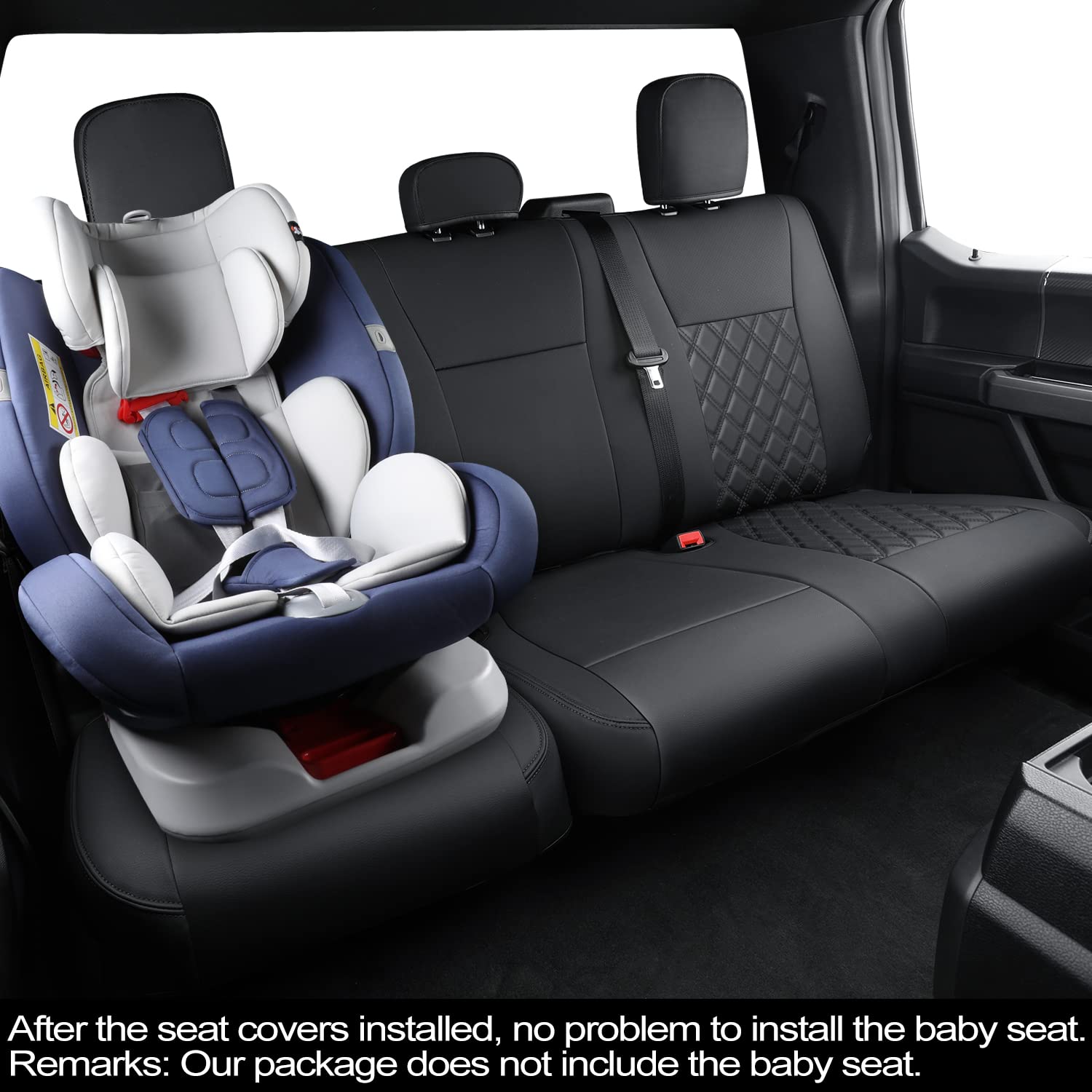 LUCKYMAN CLUB Custom Seat Covers for Ford F150 SuperCrew 2015-2025 & F250/F350 2017-2025 - Waterproof Faux Leather Full Coverage Truck Seat Protectors - Perfect for Off-Roading, Work Trucks and Daily Commuting (Black Full Set)