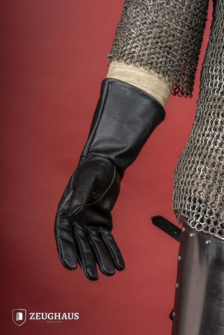 Vintage Black Leather Gloves for Men & Women - Classic Historical Style for Reenactment, Cosplay & Outdoor Activities