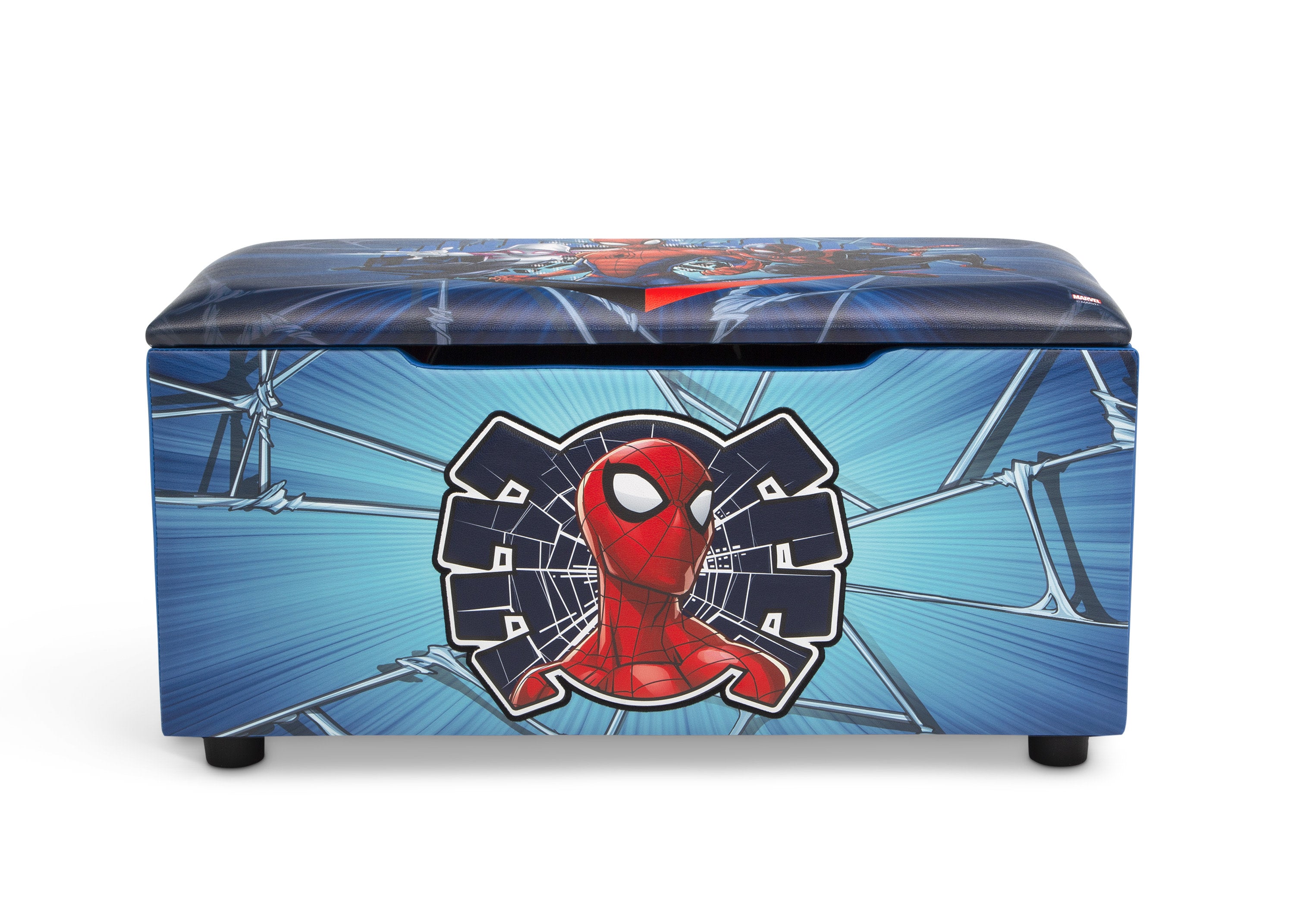 Spider-Man Kids Upholstered Storage Bench - Superhero Themed Toy Organizer for Bedroom, Playroom & Nursery - Perfect for Toys, Books & Blankets Storage
