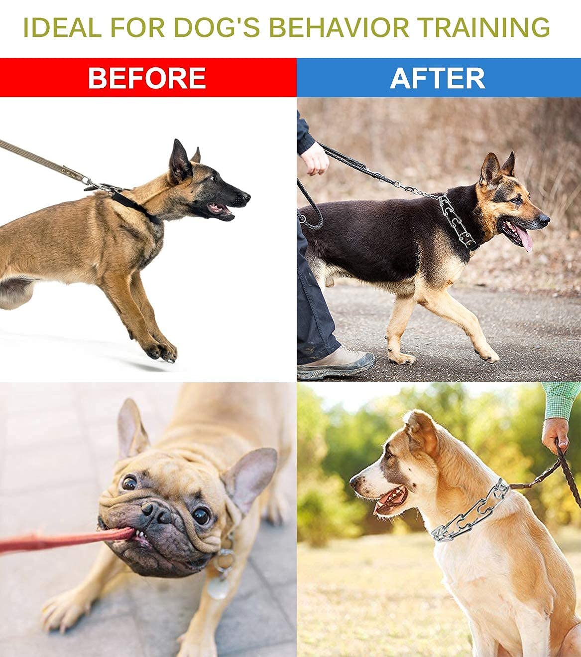 No Pull Dog Prong Collar for Small Medium Large Dogs - Adjustable Pinch Collar with Quick Release Buckle, Safety Clip & Rubber Tips - Training Collar for Walking, Obedience & Behavior Correction (Medium)
