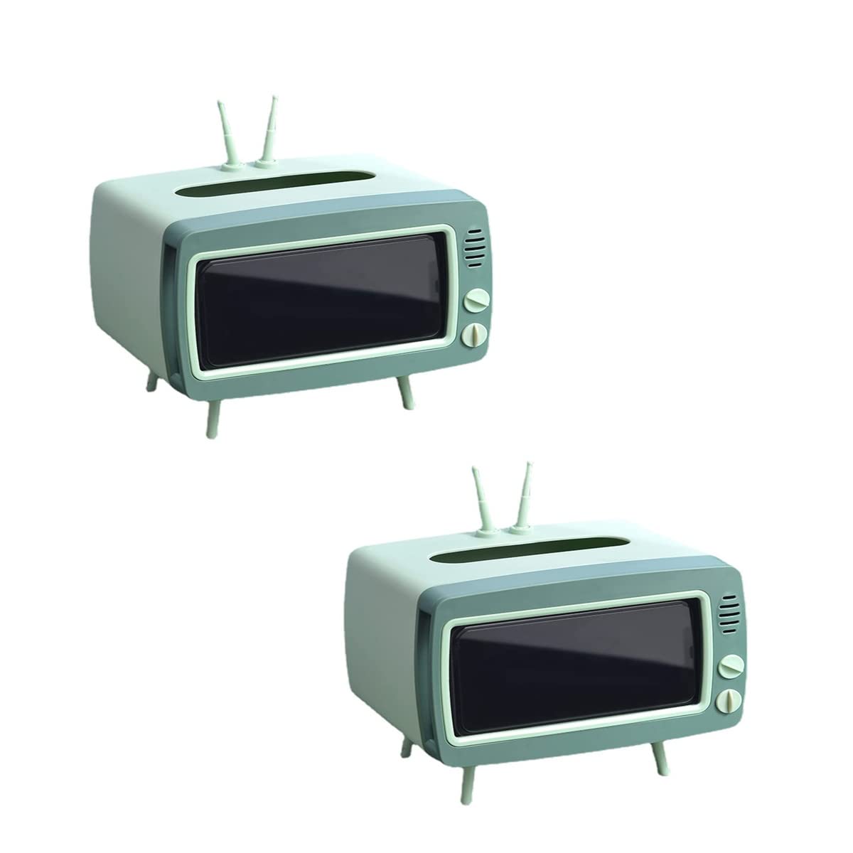 Retro TV Shaped Storage Box - Multifunctional Tissue Holder & Phone Stand for Bedroom, Home, Office - Creative Home Decor Organizer (Green, Pack of 2) | Perfect for Living Room, Dorm & Gift Giving