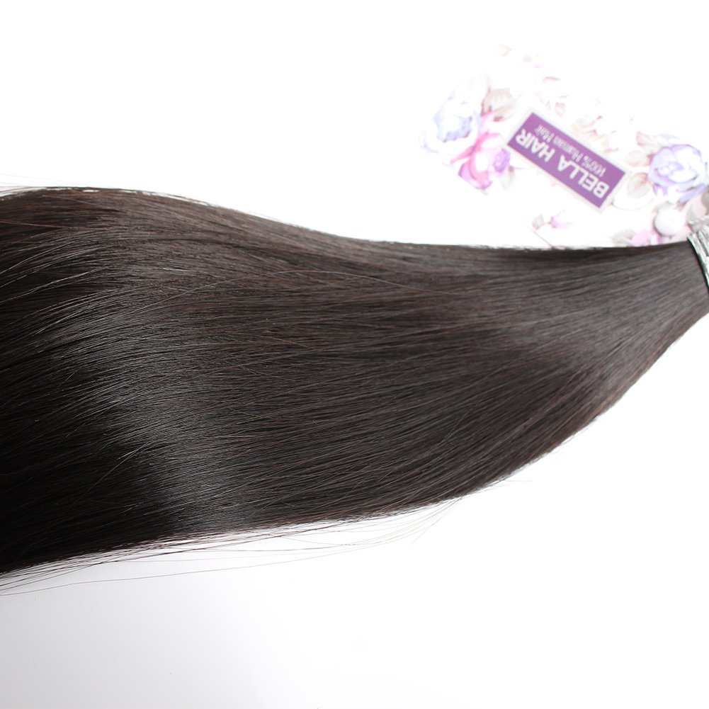 Bella Hair 3 Bundles Peruvian Virgin Hair Weave - 100% Human Hair, Silky Straight, Natural Black Color (18