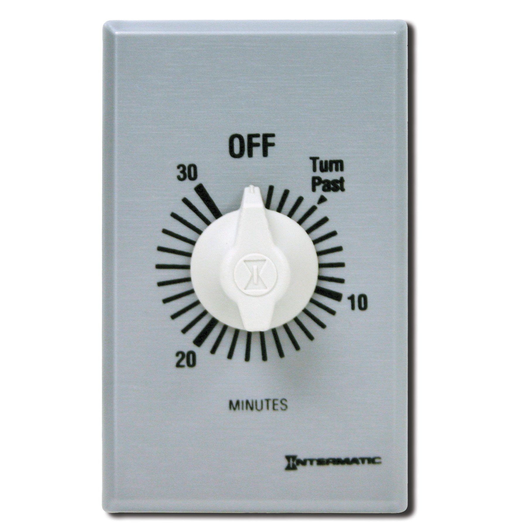 Intermatic FF30MC 30-Minute Spring Wound Countdown Wall Timer - Brushed Metal Finish for Home, Office & School Use