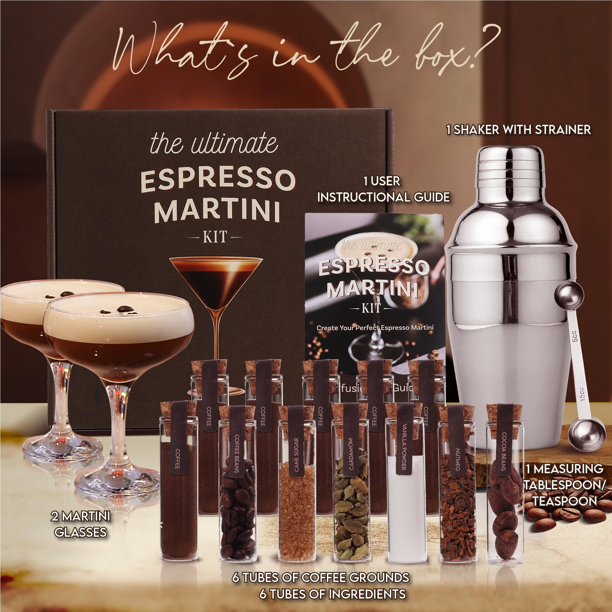 Espresso Martini Kit Gift Set - Complete Cocktail Maker Kit with Premium Espresso Mix, Shaker, Glasses & Party Accessories | Perfect for Birthdays, Weddings & Girls Night Out | Elegant Gifts for Women & Home Bartenders