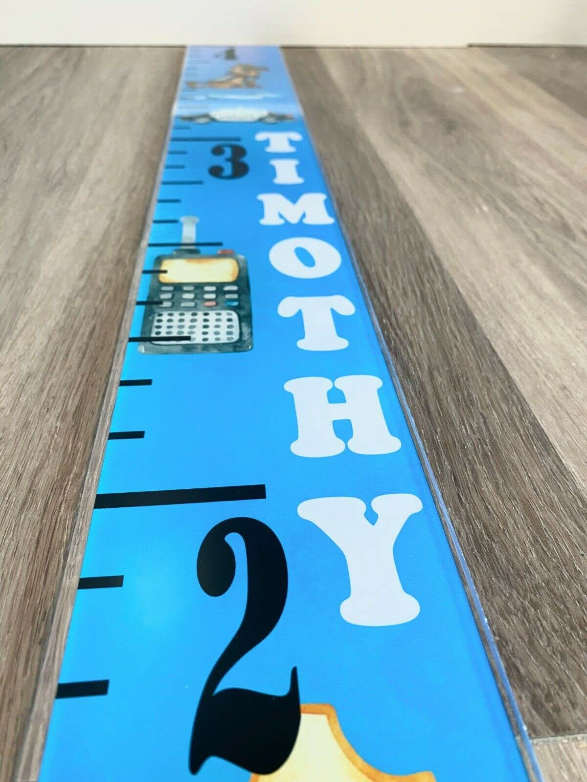 Custom Personalized Acrylic Height Growth Ruler - Police & Car Badge Design Wall Decor for Kids Room | Track Your Child's Growth Over Years | Perfect for Nurseries, Bedrooms & Gift Giving