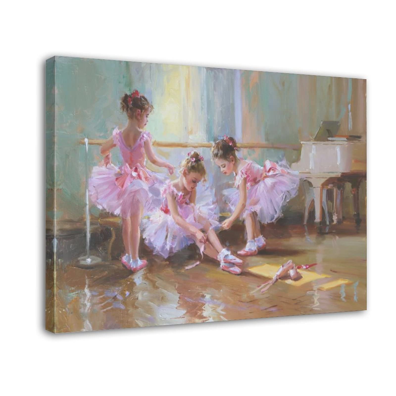 Little Ballerina Oil Painting Canvas Wall Art - 24x36 inch (60x90cm) Framed Poster for Girls Room Decor, Bedroom, Office & Gift Ideas | Ballet Themed Home Decoration & Dance Studio Wall Art