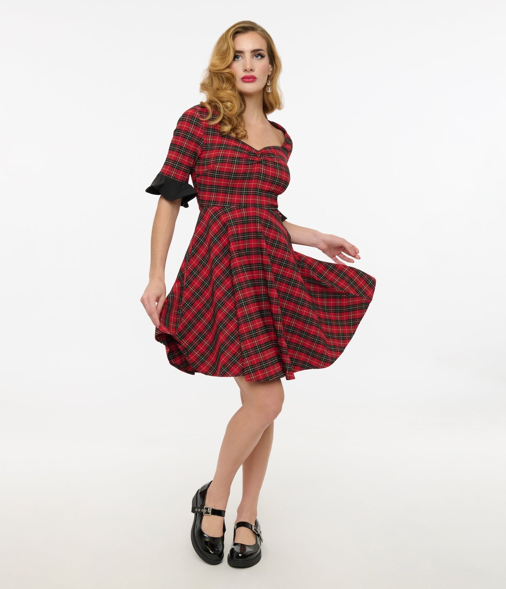 Jawbreaker Red Tartan & Black Heart Mini Dress | Vintage Plaid Party Outfit for Women | Perfect for Christmas, Date Night & Club Wear