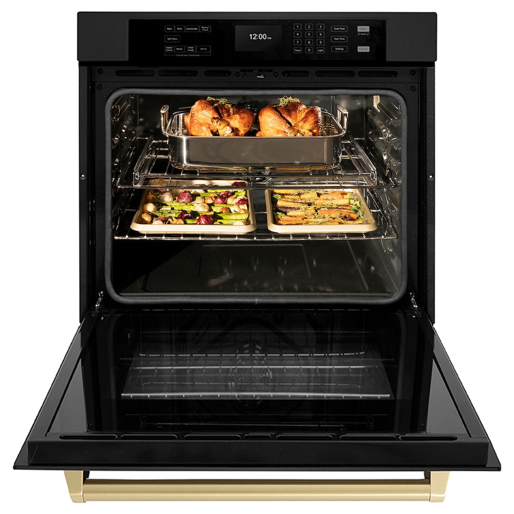 ZLINE Autograph Edition 30 Inch Professional True Convection Single Wall Oven with Air Fry & Self-Clean - Black Stainless Steel with Champagne Bronze Handle (WASBZ 30 CB) | Perfect for Modern Kitchens, Baking, Roasting & Air Frying