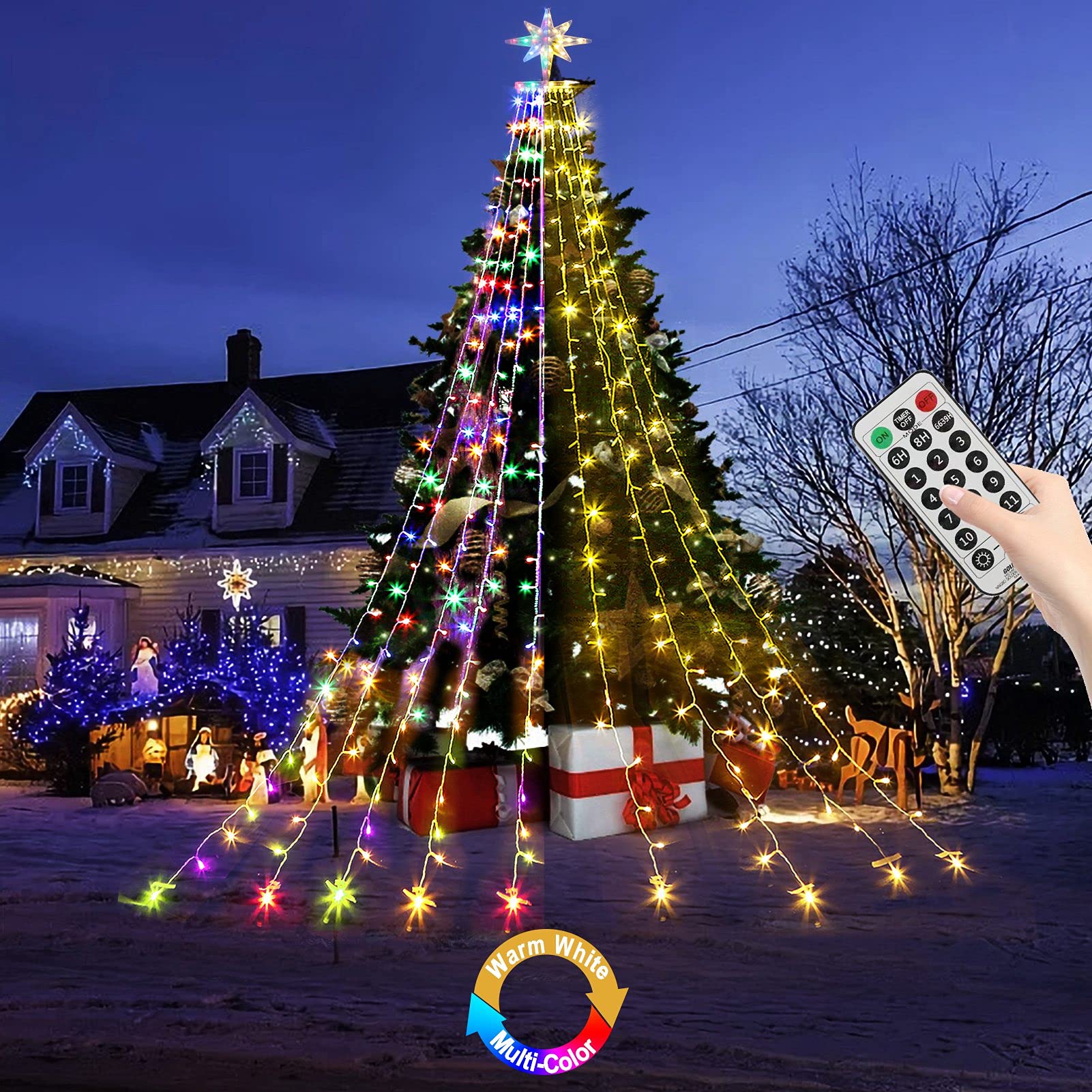 PUHONG 16.4Ft 320 LED Color Changing Christmas Lights - Outdoor Waterproof Dipper Star String Lights with 11 Lighting Modes (Warm White & Multicolor) for Holiday Decorations - Perfect for Christmas Tree, Halloween Party, New Year Eve and Garden Decoration