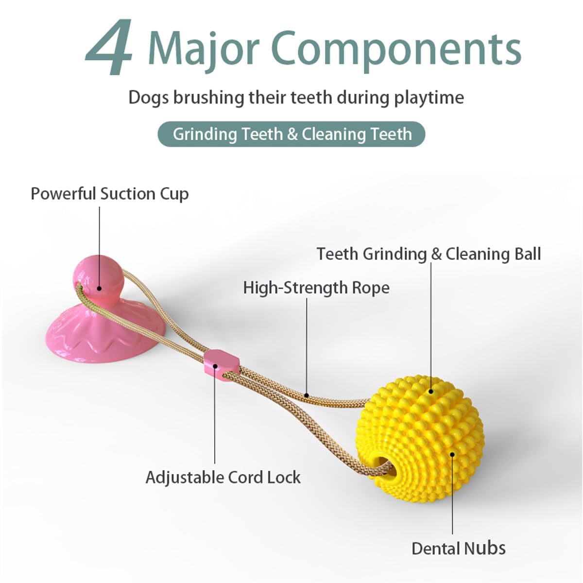 Durable Corn Ball Chew Toys for Aggressive Chewers - Interactive Suction Cup Dog Tug Toy with Rope for Teething & Boredom Relief - Teeth Cleaning Enrichment for Medium & Large Dogs (Pink) - Perfect for Playtime, Training & Dental Health