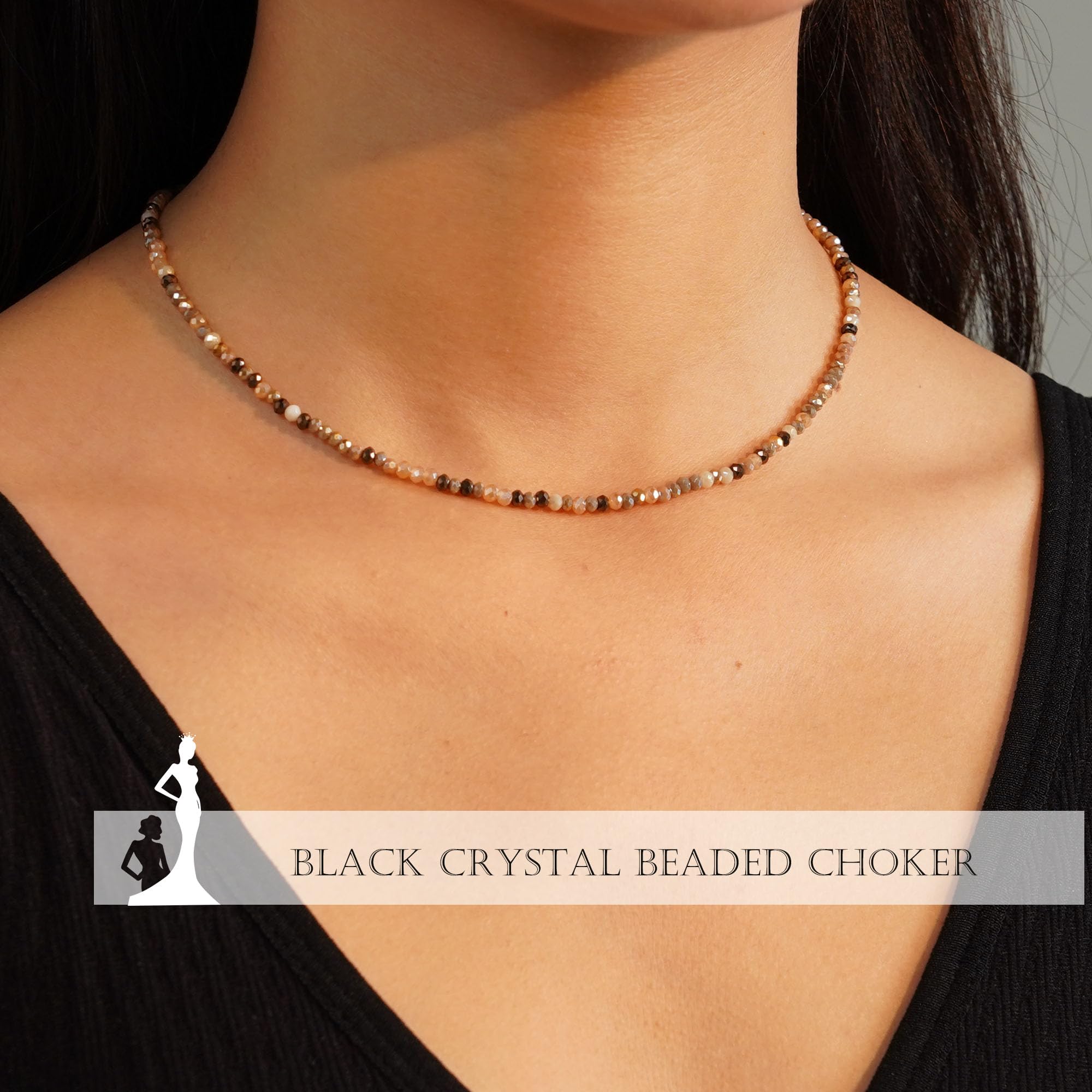 JSJOY Tiny Crystal Beaded Choker Necklaces for Women - Colorful Bohemian Handmade Jewelry, Dainty Adjustable Choker Necklace for Teens, Perfect Gift for Birthday, Party & Everyday Wear