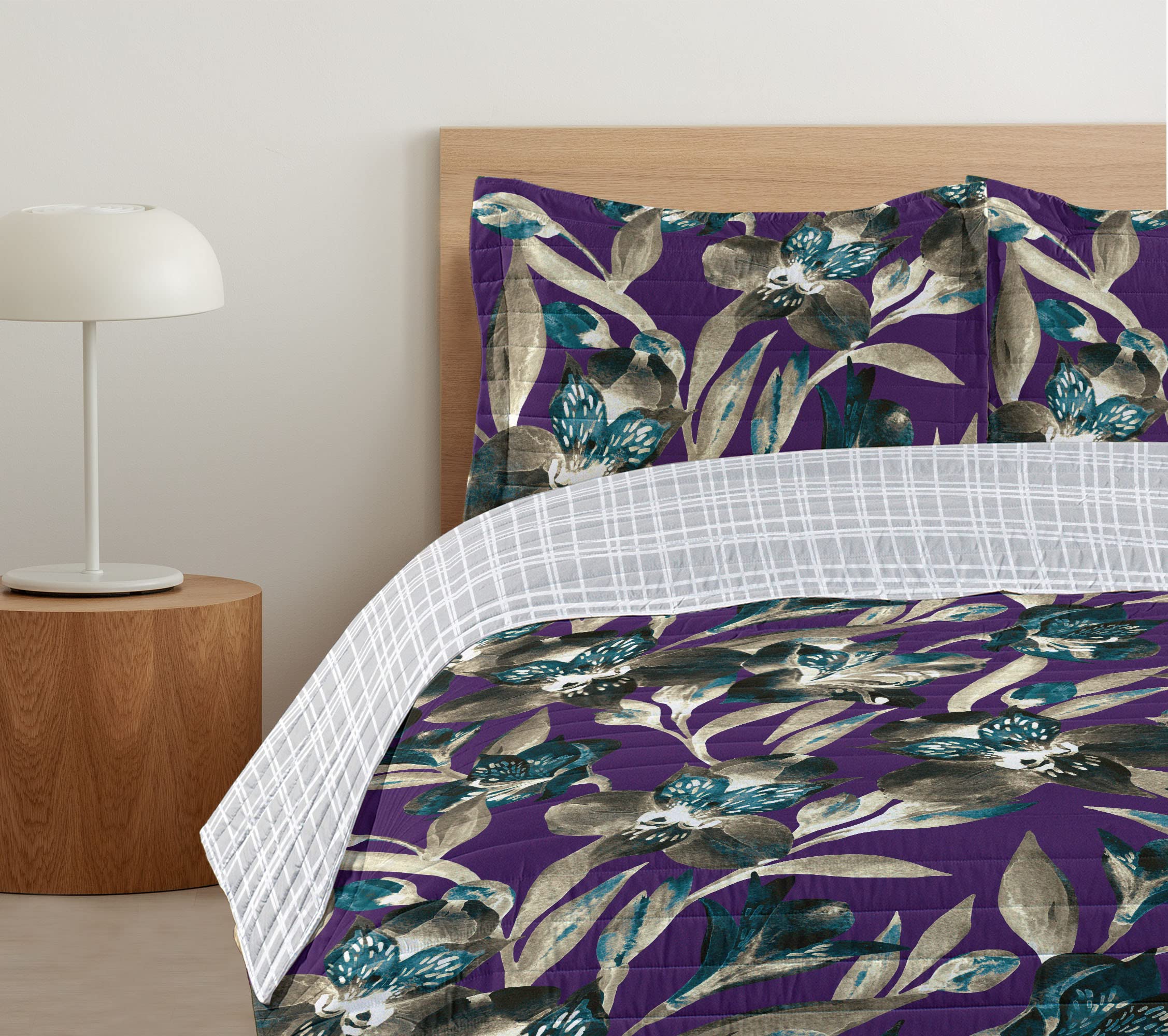 Ambesonne Reversible Queen Size Bedspread Set - Exotic Tropical Jungle with Butterflies Design, Microfiber Comforter & Pillow Shams, Quartz Teal | Perfect for Spring Bedroom Decor, Guest Room Makeover, and Boho Chic Home Styling