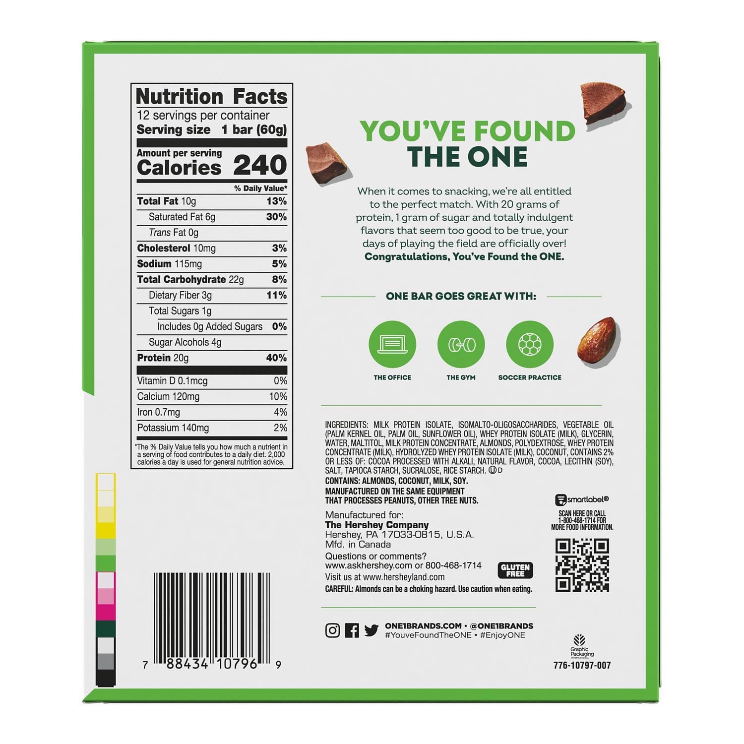 ONE Protein Bars, Chocolate Almond Bliss - Gluten Free, 20g Protein, 1g Sugar - Healthy Snack for Weight Loss & Muscle Building (12 Pack, 2.12 oz) - Perfect for Gym, Hiking & On-the-Go Nutrition
