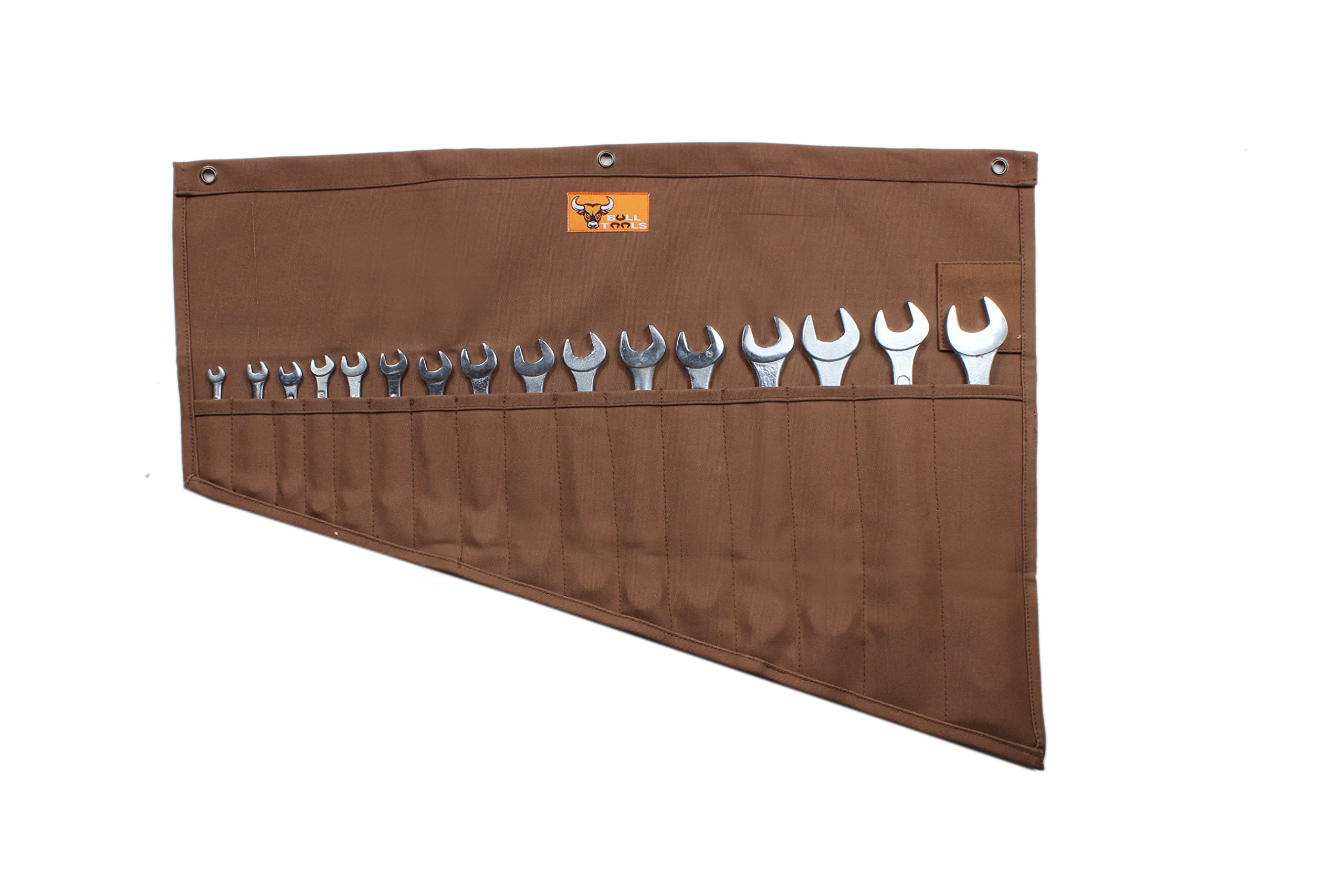 Heavy Duty Tool Pouch Roll Up Organizer - 16 Pocket Wrench Roll for SAE & Metric Tools | Handcrafted Cotton Canvas Tool Bag | Durable Portable Workshop & Garage Storage (Cinnamon Brown) - Perfect for Mechanics, DIY Projects & On-the-Go Repairs