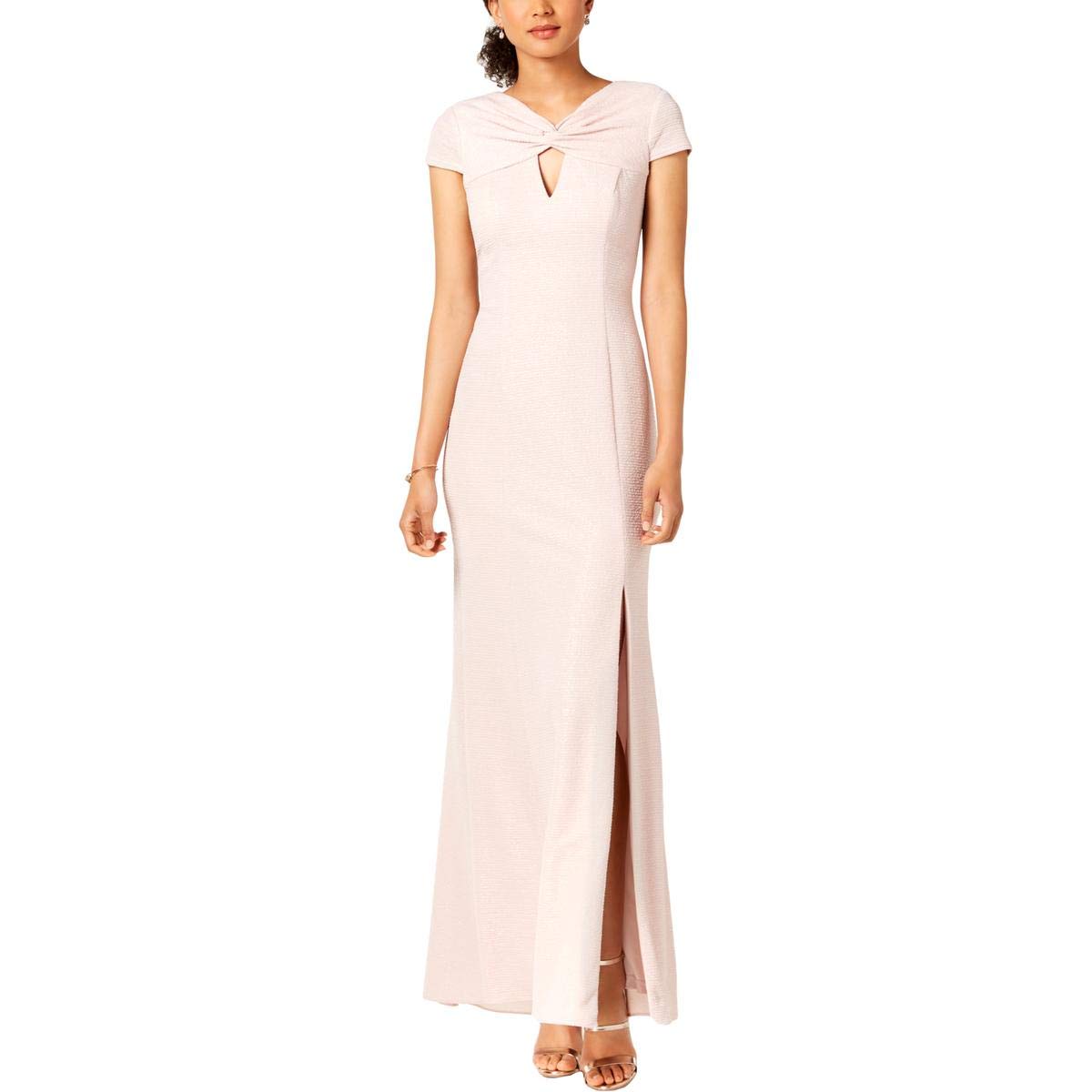 Adrianna Papell Women's Petite Long Metallic Knit Dress with Twist Front - Elegant Formal Evening Gown for Weddings, Parties & Special Occasions