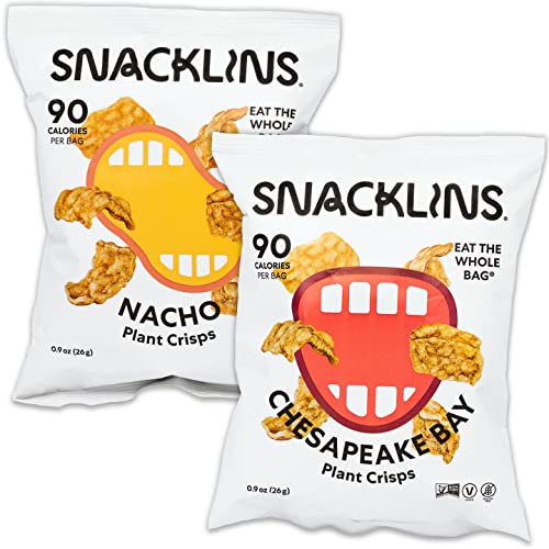 SNACKLINS Vegan Puffed Crisps - Low Calorie, Gluten-Free, Grain-Free Healthy Snacks - Chesapeake Bay & Nacho Variety Pack (12 Pack, 0.9oz Each) | Perfect for Keto Diet, Office Snacking & Road Trips