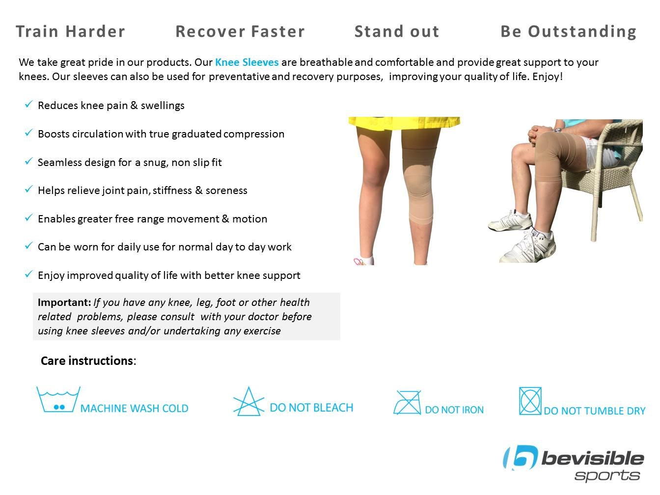 BeVisible Sports Knee Compression Sleeve for Men & Women - XL - Support for Running, Basketball & Workout - Pain Relief & Joint Stability