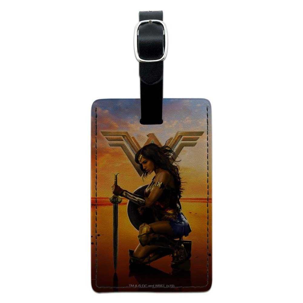 Wonder Woman Movie Poster Leather Luggage Tag - Rectangle Carry-On ID Tag for Suitcases & Backpacks | Perfect for Travel, Cosplay & Superhero Fans