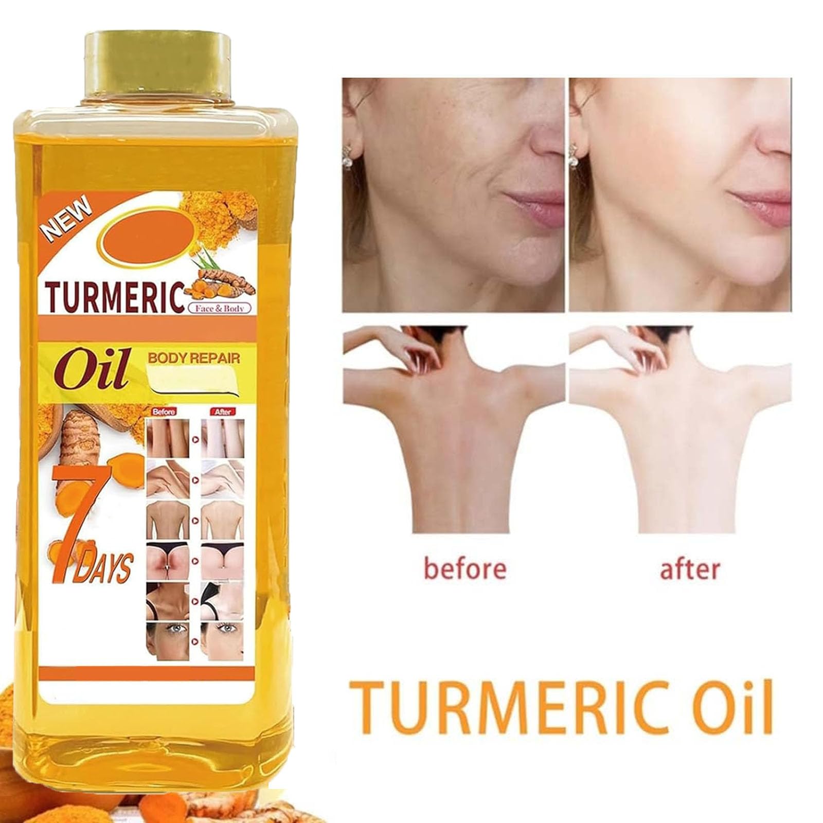 Soft 7 Vitamin C & Turmeric Glow Body Oil for Skin - Hydrating & Brightening Treatment for Face & Body - Perfect for Dry Skin Care & Evening Skincare Routine