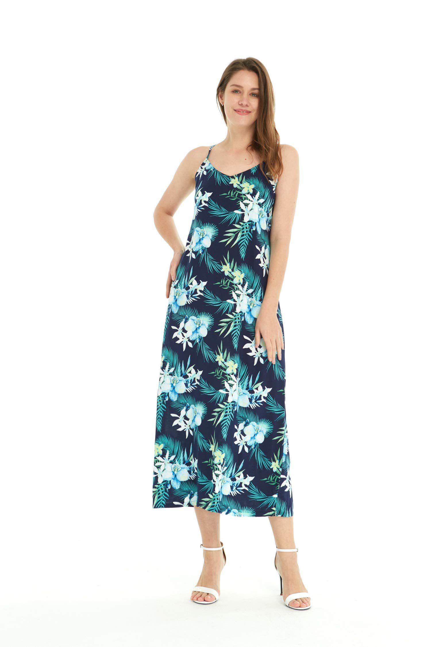 Women's Hawaiian Luau Pineapple Print Maxi Dress - Floral Sweetheart Neckline Navy Blue Beach Party Dress for Summer Vacation & Tropical Themed Events