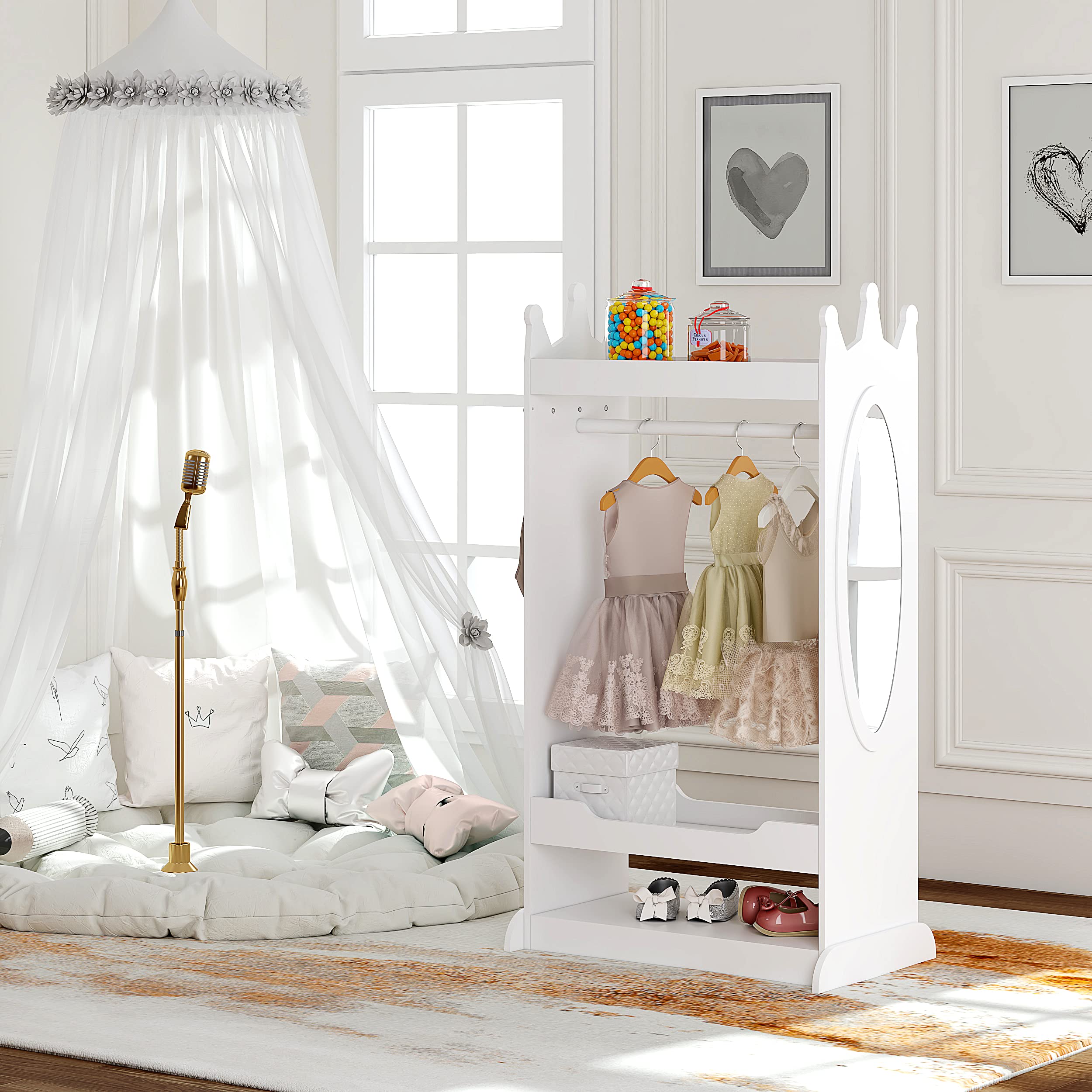 UTEX Kids See and Store Dress-Up Center - White Hanging Armoire Closet for Costumes & Pretend Play | Perfect for Kids Bedroom, Playroom & Dress-Up Storage Organization