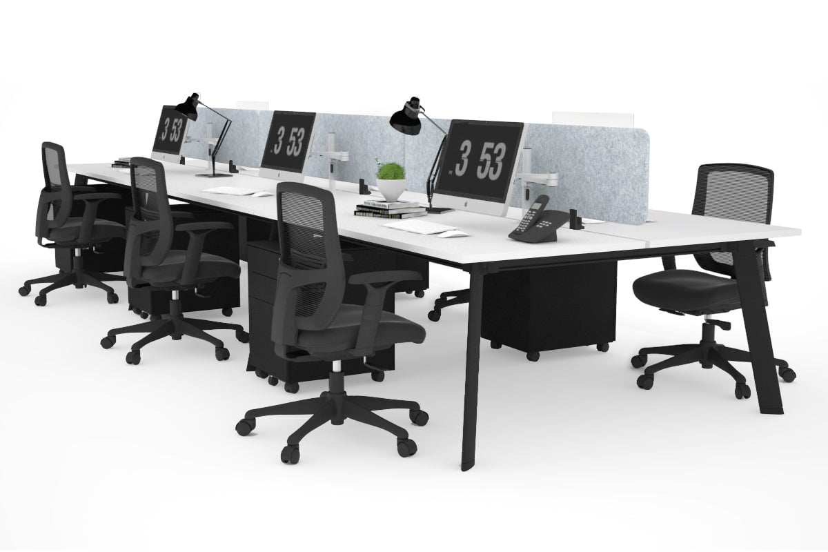 6-Person Workstation with Black Frame - 1600L x 700W Dimensions - Ideal for Office, Conference Room, or Coworking Space