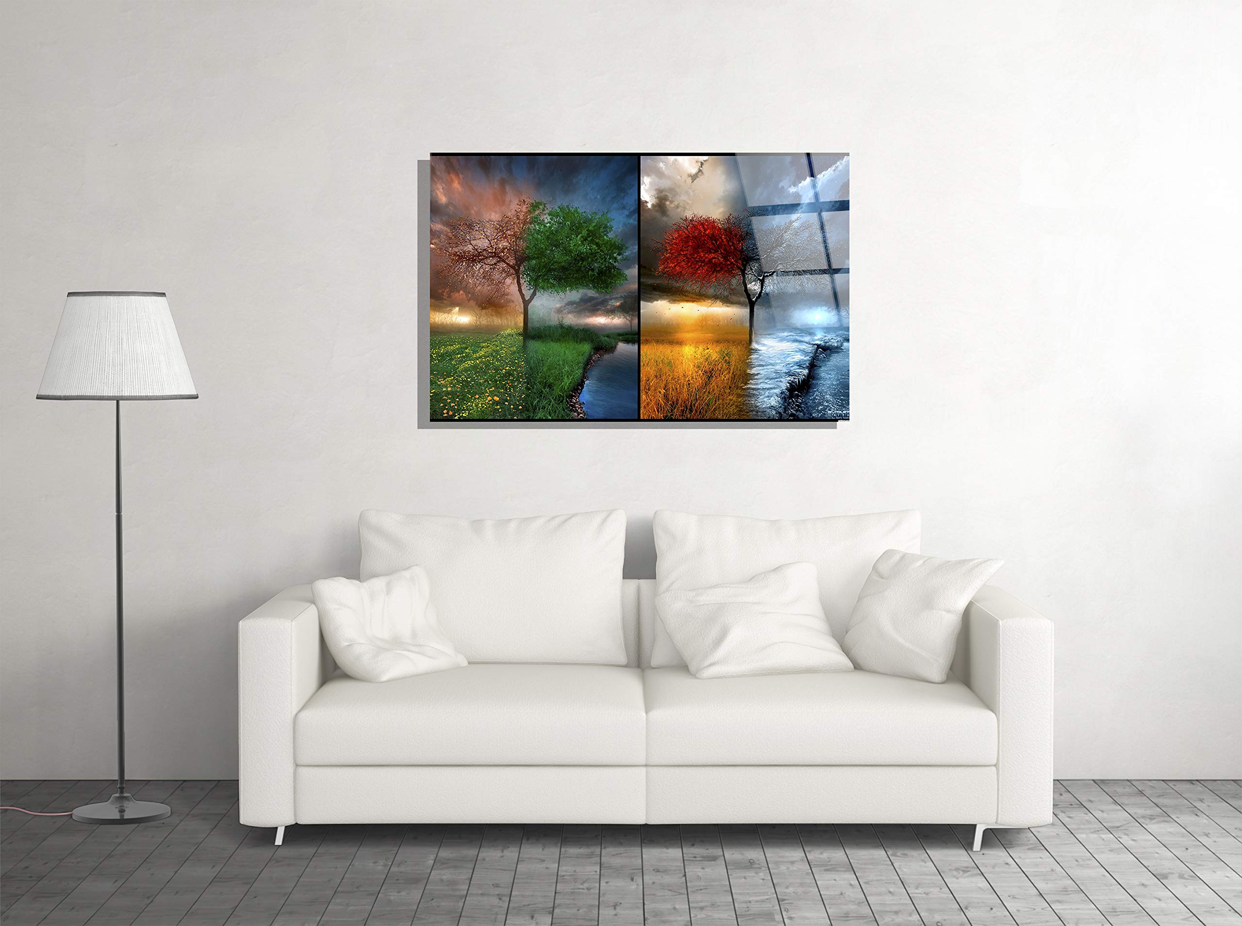 Seasons Nature Print Tempered Glass Wall Art - Elegant Home Decor for Living Room, Bedroom & Office - Luxury Gift Idea for Holidays & Housewarming