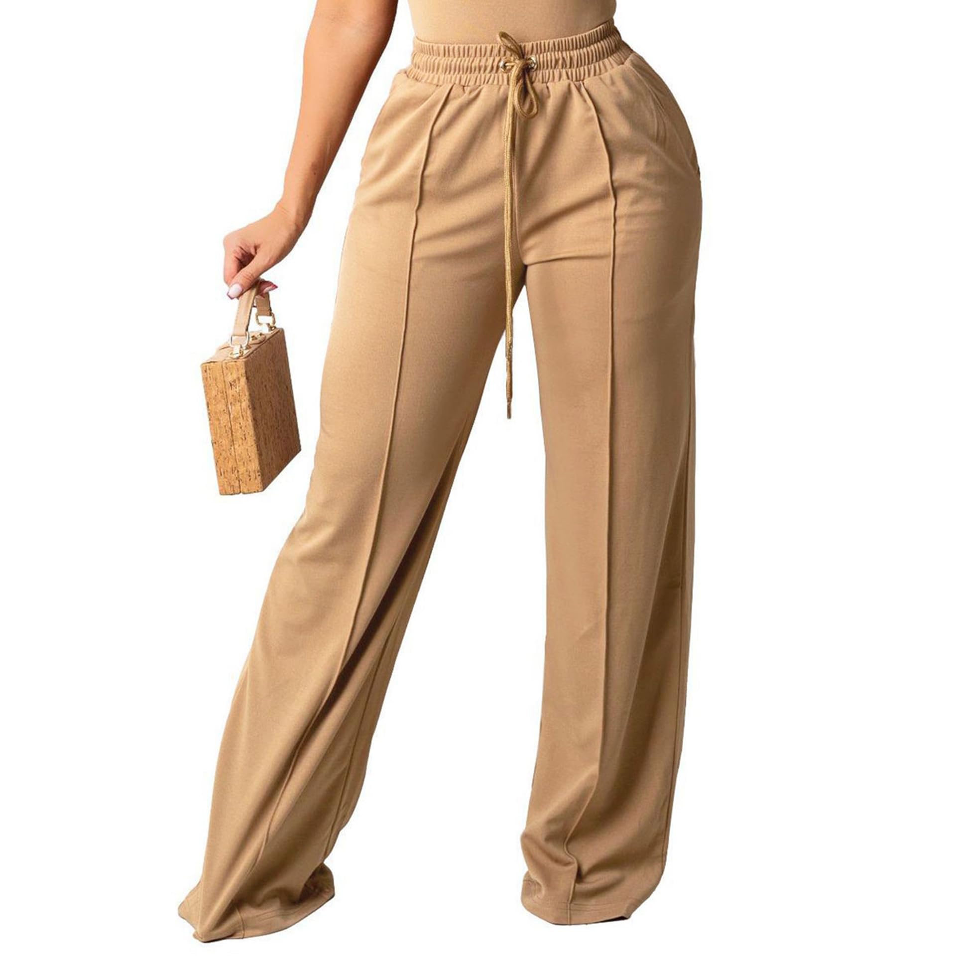 PINSV Women's Casual Wide Leg Sweatpants - High Waisted Elastic Drawstring Lounge Pants with Straight Leg for Comfort & Style - Perfect for Yoga, Running, Travel & Home Relaxation