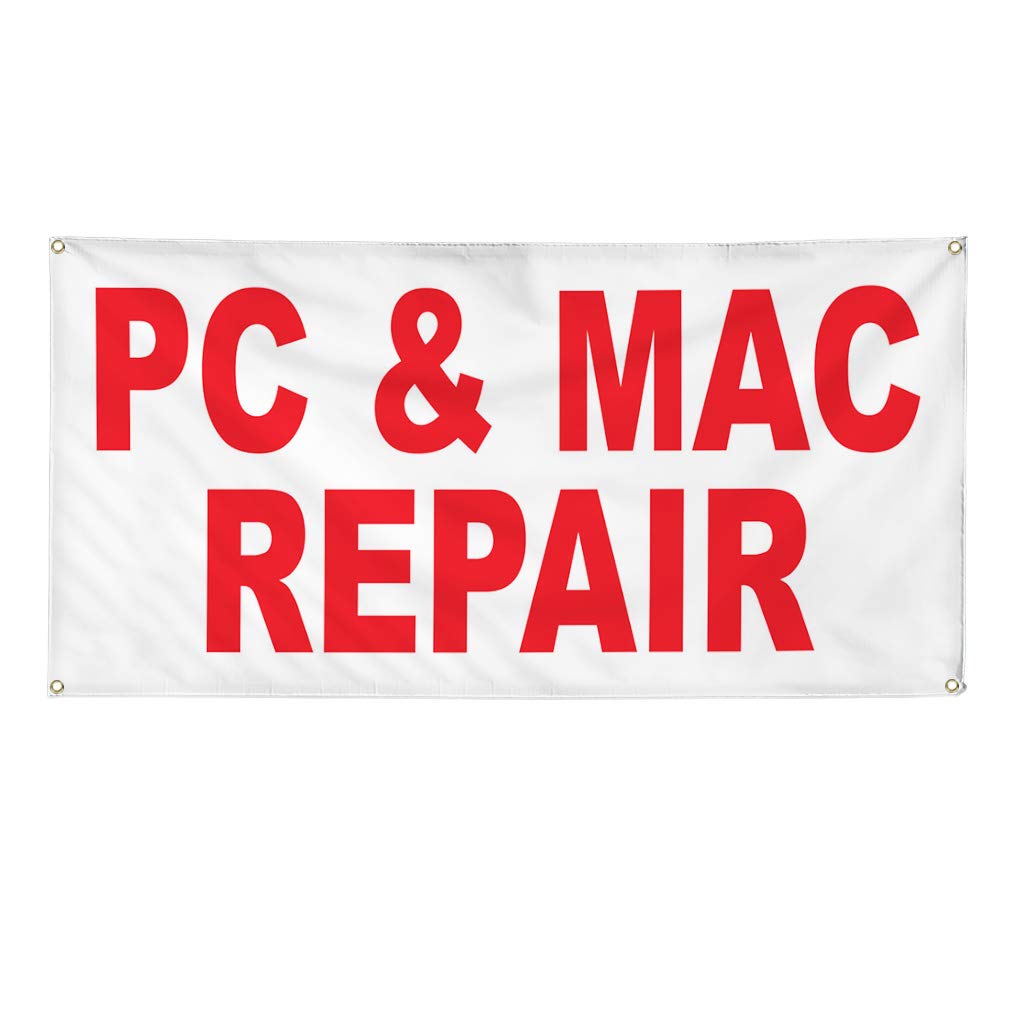 Durable Vinyl Banner for PC & Mac Repair - Red Business Sign (48x96 Inches) - Weatherproof, Industrial-Grade with 8 Grommets - Perfect for Outdoor Yard, Storefront & Event Advertising