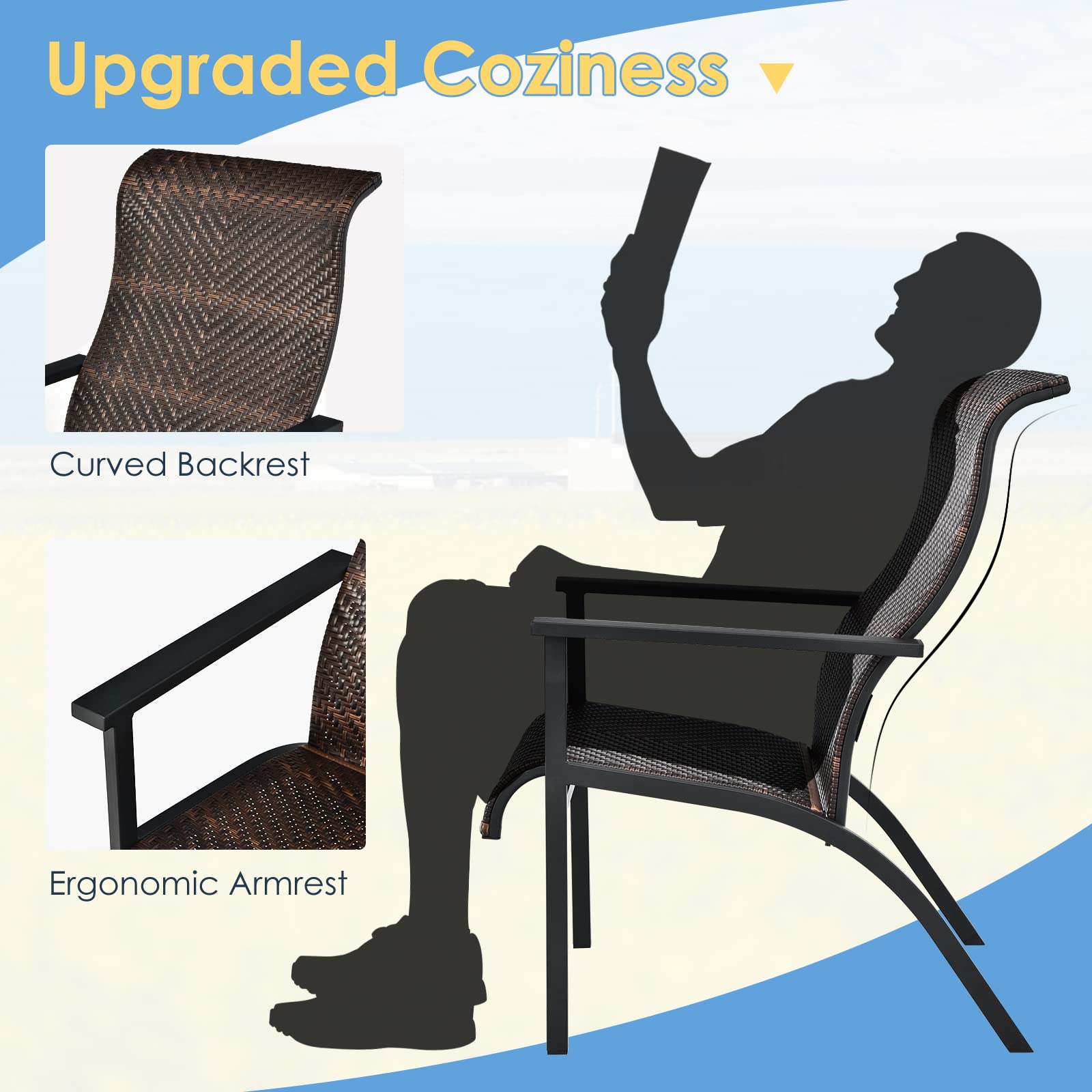 Tangkula 3-Piece Outdoor Bistro Set - PE Wicker Chairs & Coffee Table, Rust-Resistant Steel Frame, High Back Support - Perfect for Patio, Garden, Poolside, Deck or Backyard (Mix Brown) | Outdoor Dining & Relaxation Furniture