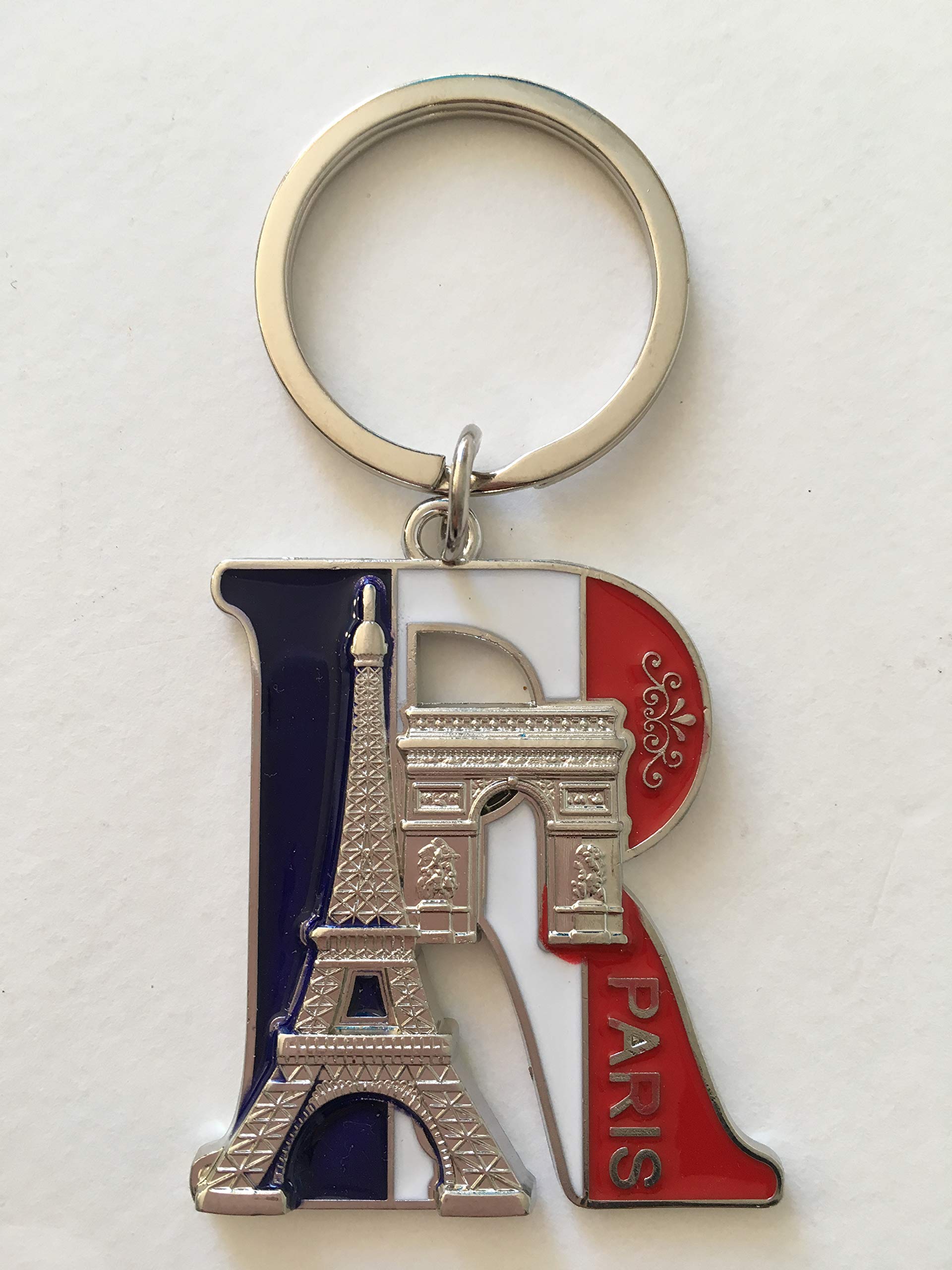 Personalized Metal Key Ring with Letter R & Paris Eiffel Tower Charm - 1.8