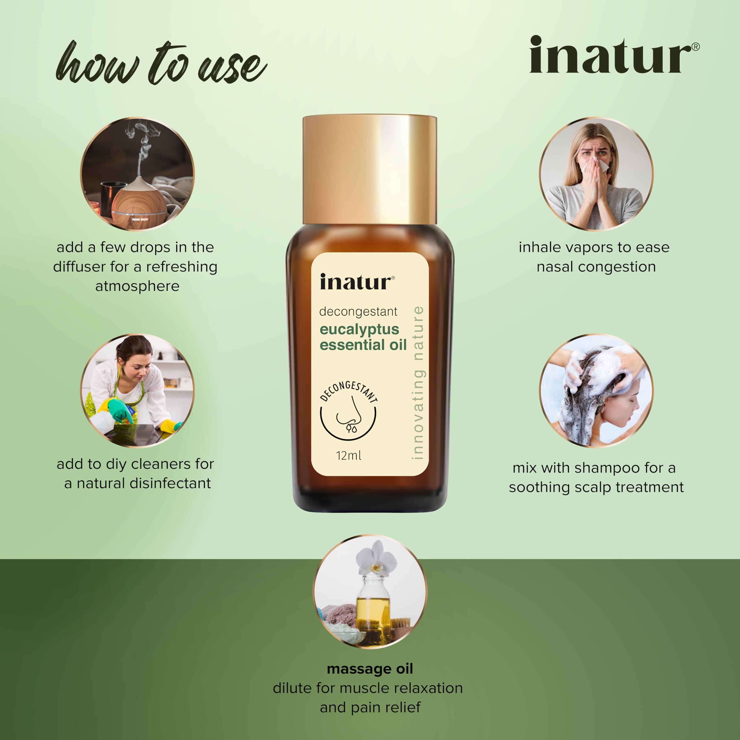 100% Pure Natural Eucalyptus Essential Oil - Therapeutic Grade, Undiluted, No Additives | 12ml for Aromatherapy, Diffuser, Massage & Skin Care