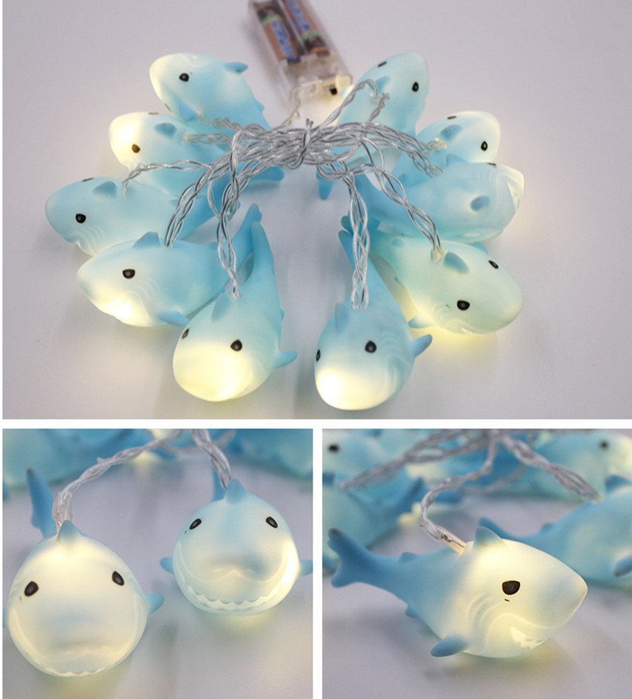 Battery Operated 10 LED Shark String Lights - 1.5m Indoor/Outdoor Decorative Lighting for Birthday Party, Wedding, Christmas Tree & Halloween - Cute Animal Ornaments for Home, Garden & Event Decor