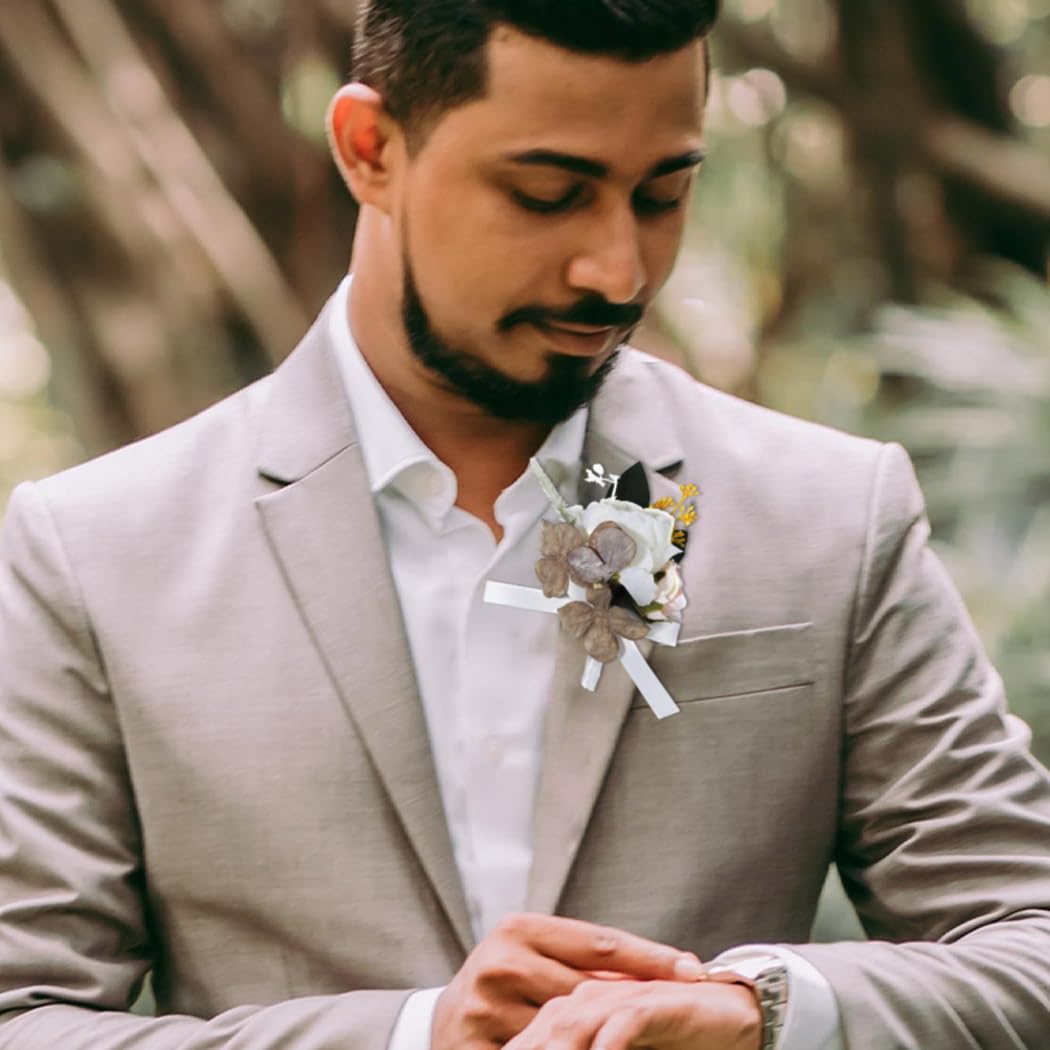 Latious Rose Boutonniere - Red Groom Flower for Groomsmen, Prom Suit Decoration & Wedding Accessories for Men - Perfect for Weddings, Proms & Formal Events