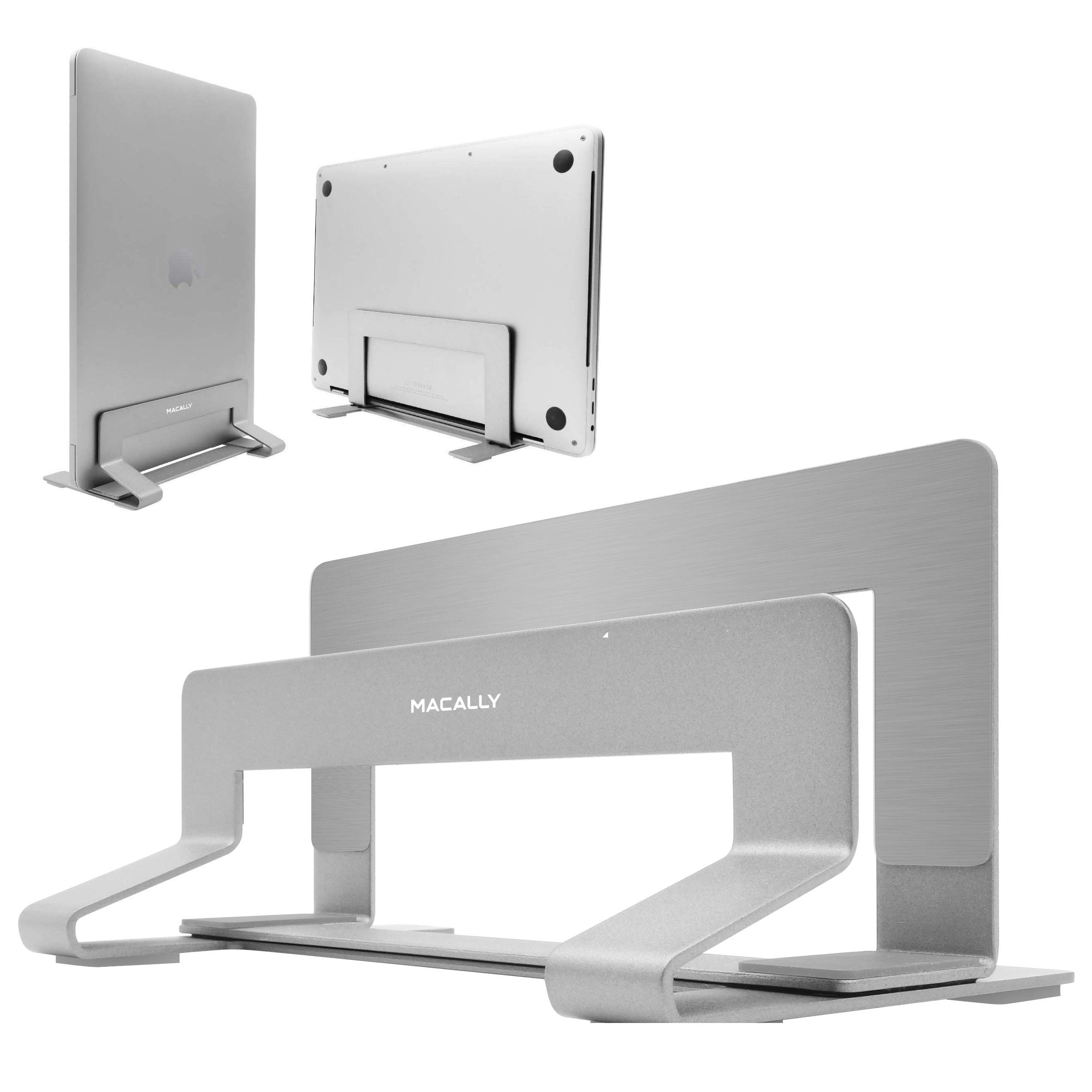 Macally Ultra Slim Wired Computer Keyboard with Vertical Laptop Stand - Ergonomic Space-Saving Design for Home Office & Workspace Productivity