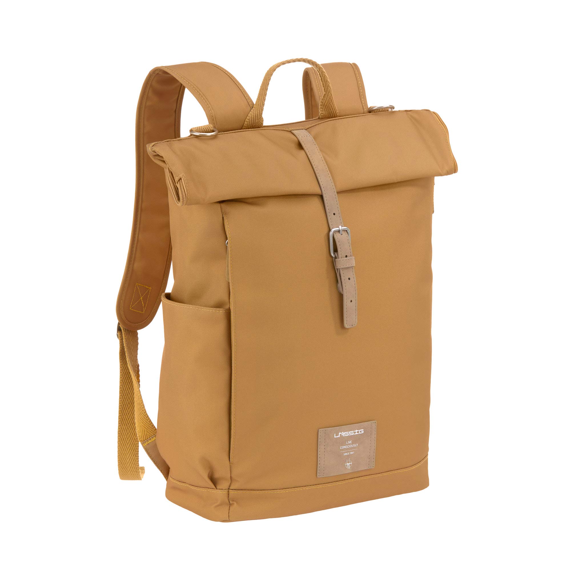 LÄSSIG Waterproof Baby Changing Backpack with Changing Mat, Pram Attachment & Bottle Warmer - Sustainable Rolltop Diaper Bag for Parents on the Go - Perfect for Travel, Daycare & Outdoor Adventures