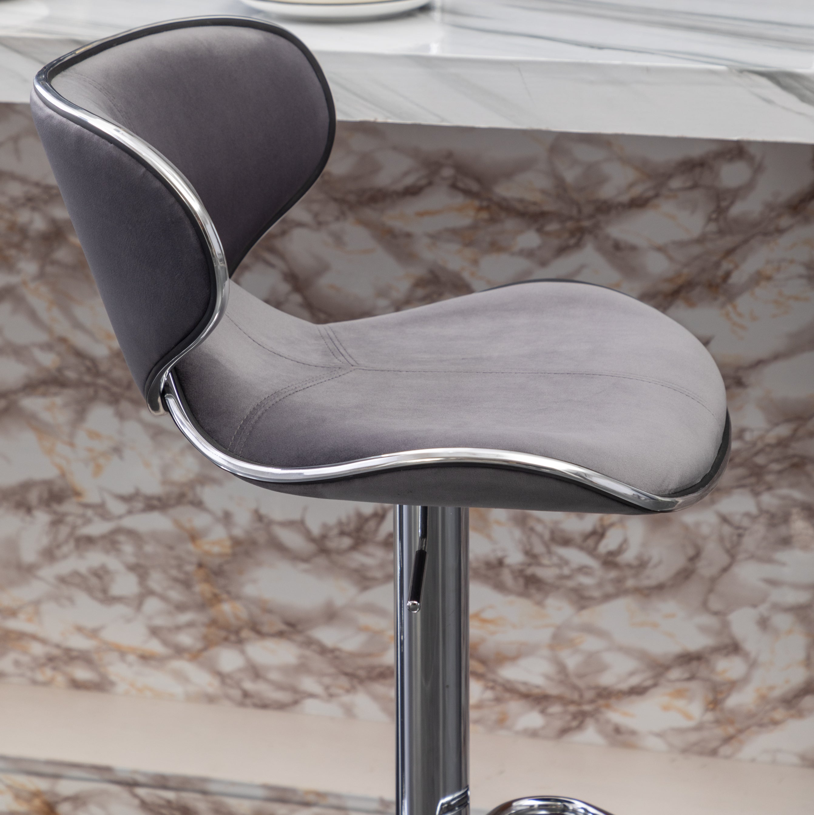 Roundhill Furniture Masaccio Velvet Upholstered Adjustable Swivel Bar Stool - Set of 2, Gray - Modern Kitchen Island & Home Bar Stools for Dining & Entertaining
