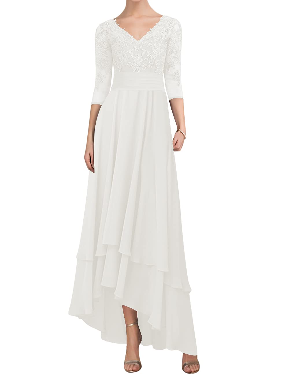 Elegant Mother of The Bride Dresses - Hi-Low Lace Formal Evening Gown with Sleeves for Wedding, Party & Special Occasions