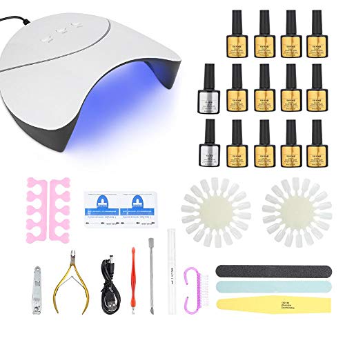 36W UV LED Nail Lamp & Gel Polish Kit - Quick Dry Machine for Home & Salon Use | Professional Nail Curing Light with Fast Drying Technology | Perfect for Manicures, Pedicures & Nail Art (White)