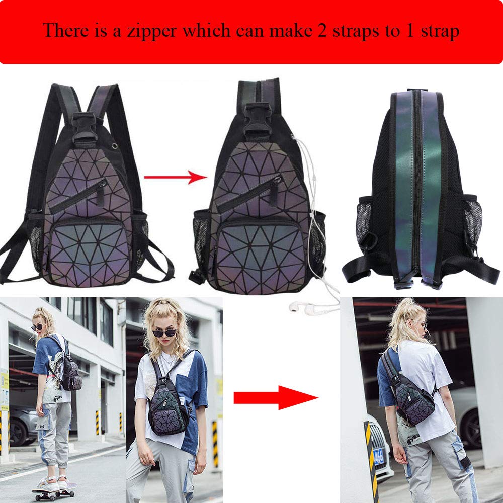 Women's Geometric Luminous Crossbody Bag - Color Changing Reflective Purse & Mini Backpack - Stylish Night Out & Festival Accessory for Parties, Concerts & Rave Events