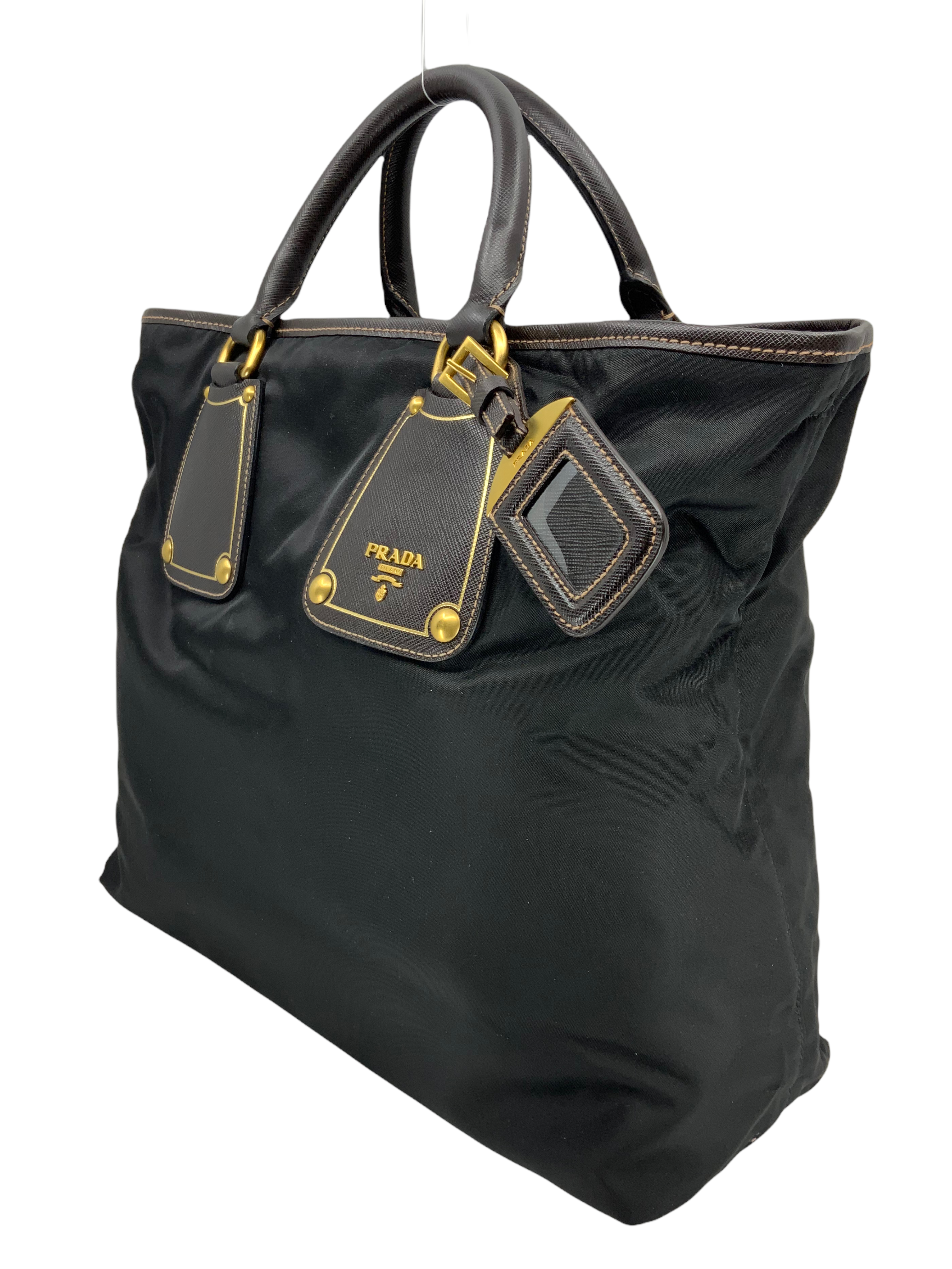 PRADA Tessuto Nylon Saffiano Leather Trim Large Tote Bag with Adjustable Strap - Luxury Designer Handbag for Women, Perfect for Work, Travel & Everyday Use