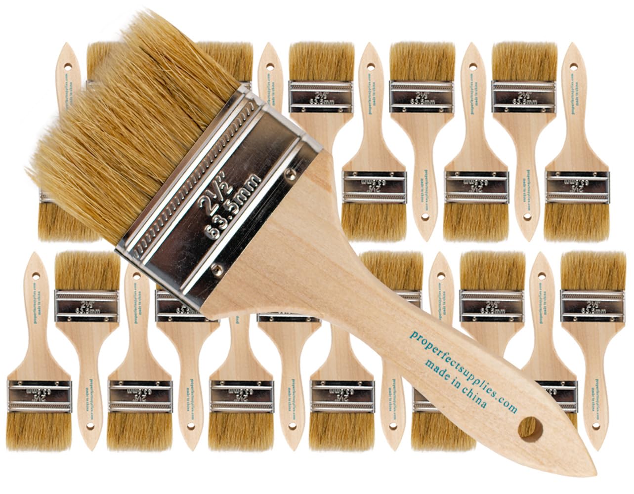 Professional Grade Chip Paint Brushes - 24 Pack of 2.5 Inch Light Brown Paint Brushes for DIY Projects, Home Renovation & Arts and Crafts
