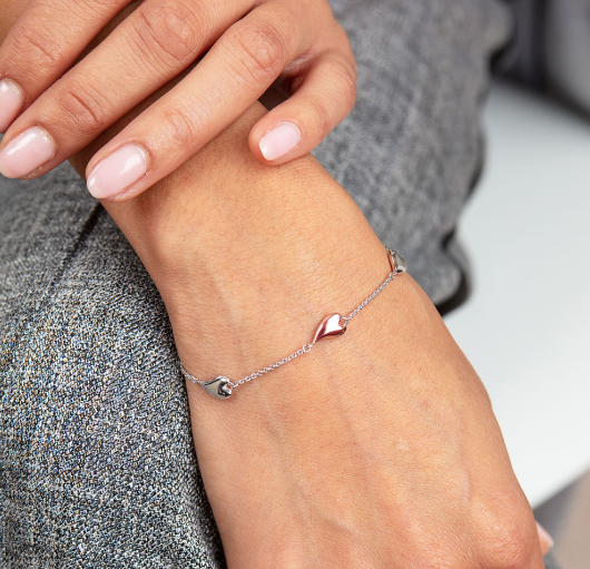 Desire Kiss Blush Heart Station Bracelet - Romantic Gift for Her, Valentines Day Jewelry, Couple Matching Bracelets for Anniversary & Date Night